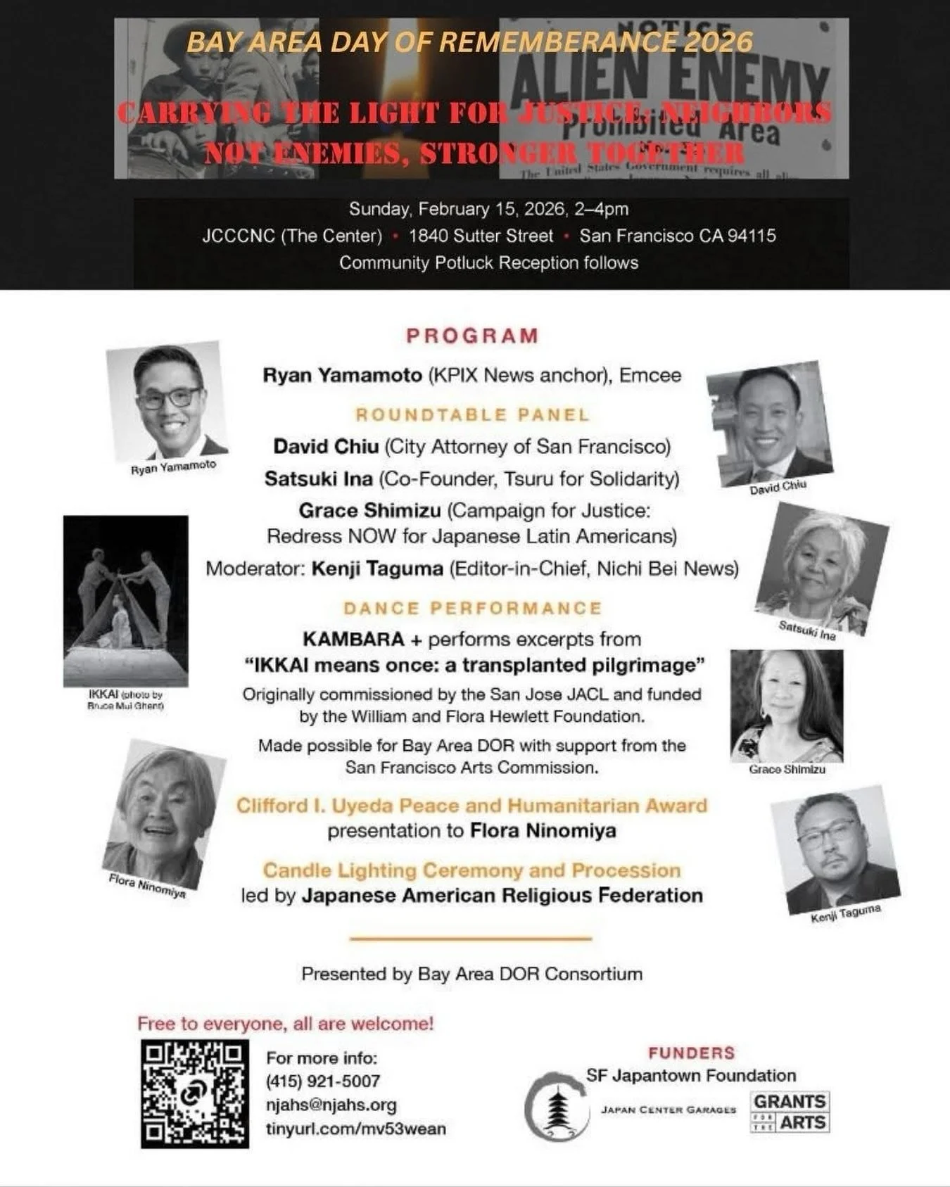 Today in SF Japantown: the 2026 Day of Remembrance. 

We gather to honor the history of the Japanese American community and stand united against mass detention and deportation.

🗓️ Today, Feb 15 | 2:00 PM &ndash; 4:00 PM
📍 JCCCNC Gymnasium (1824 Su