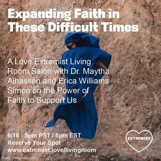 Join @missewill and @maythaalhassen in the #loveextremist living room on Thursday to have an open honest conversation about what faith means in this historic time. You won&rsquo;t want to miss this one. Sign up by donation at www.extremist.love/livin