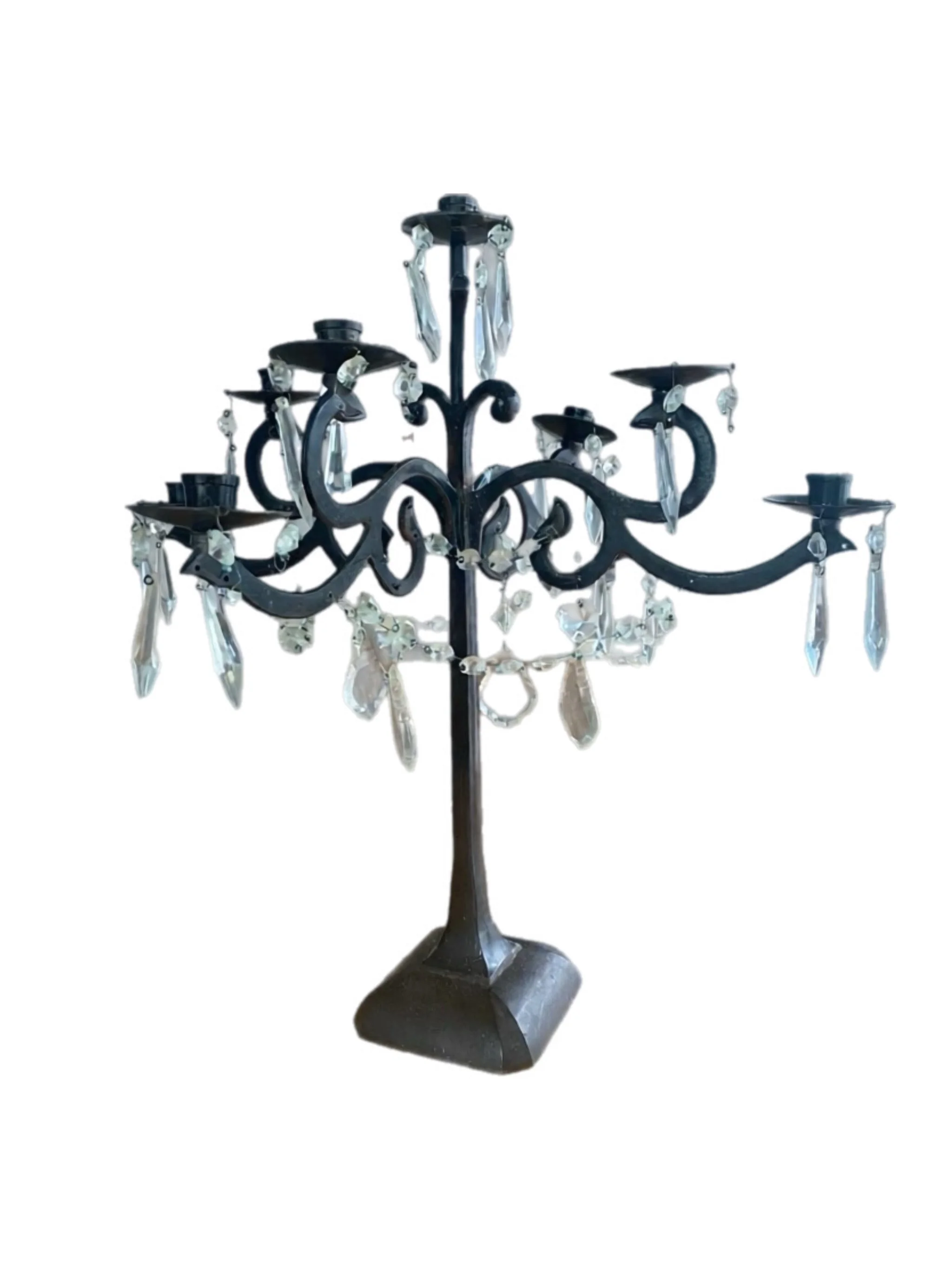 Art Nouveau Bronze & Crystal Candelabra $150.00