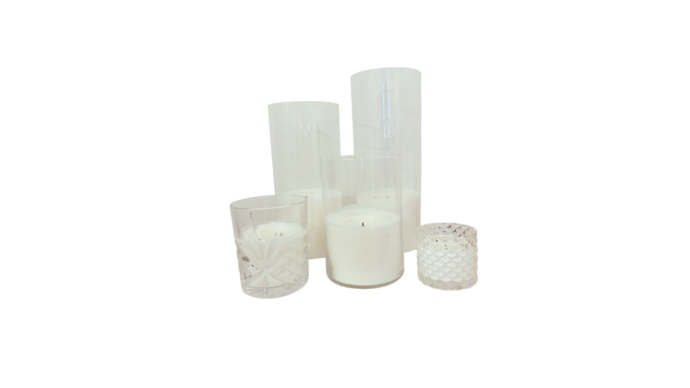 Cluster of Clear and Cut Glass Soy Candles