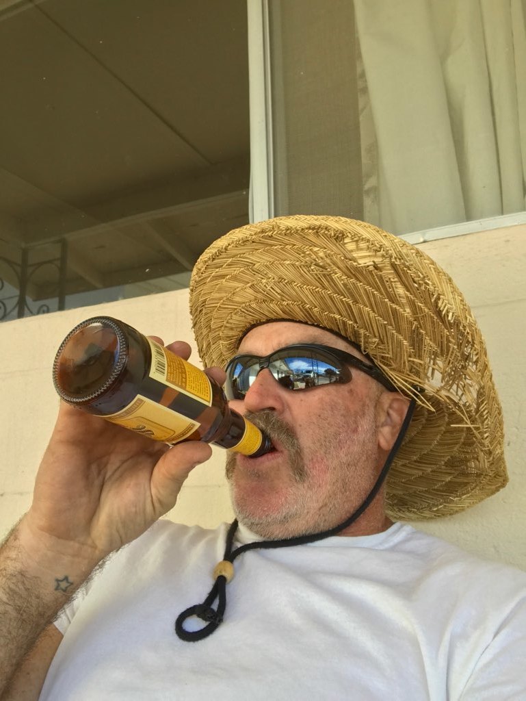 chris enjoying a coldy after a hard day of watching his guys work…