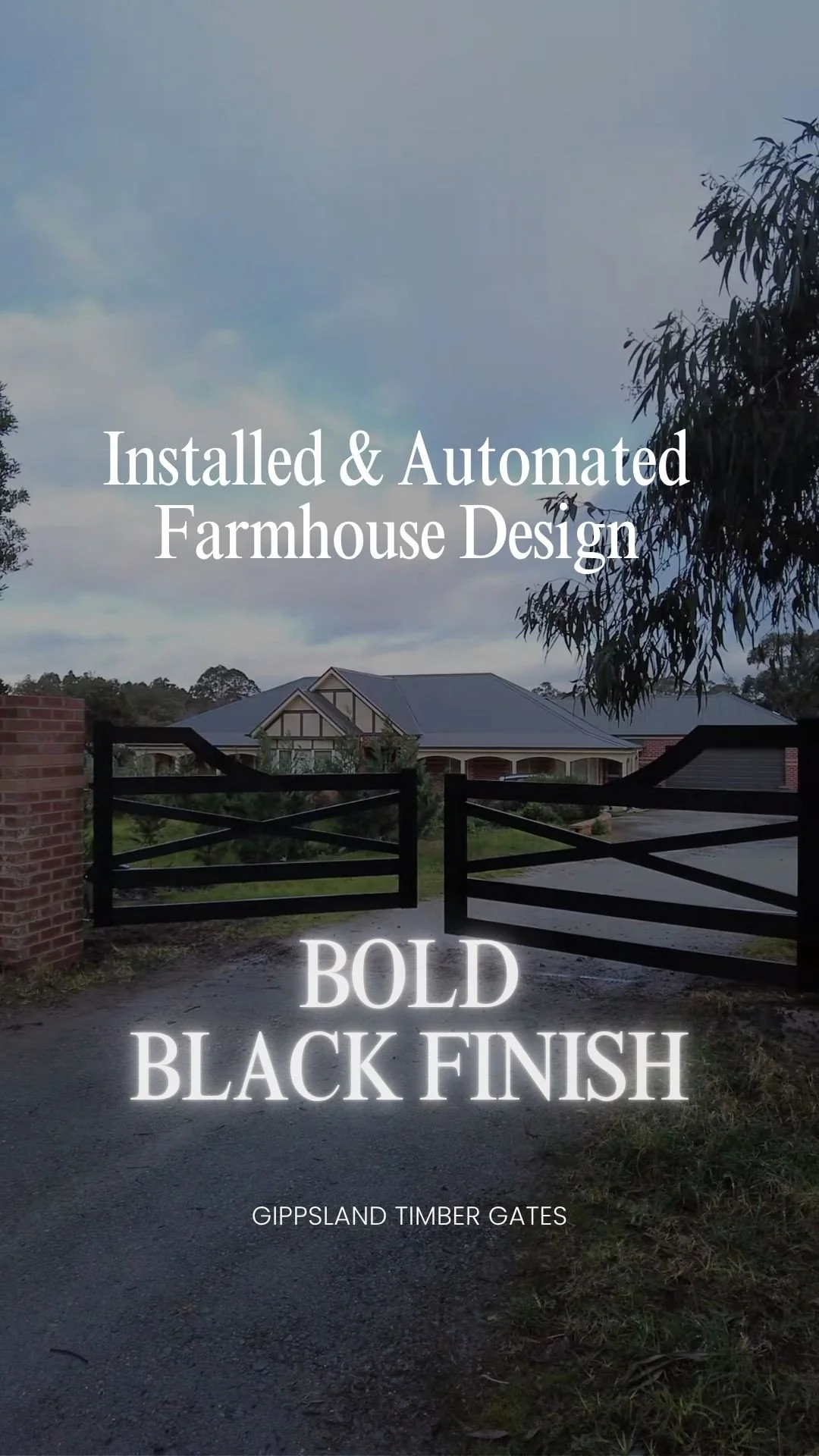 Our farmhouse design, installed & automated with our black premium finish
Manufactured from F27 Blackbutt hardwood and sealed with our premium coating for 3 years of maintenance-free durability.
Installed on existing brick piers with custom hing