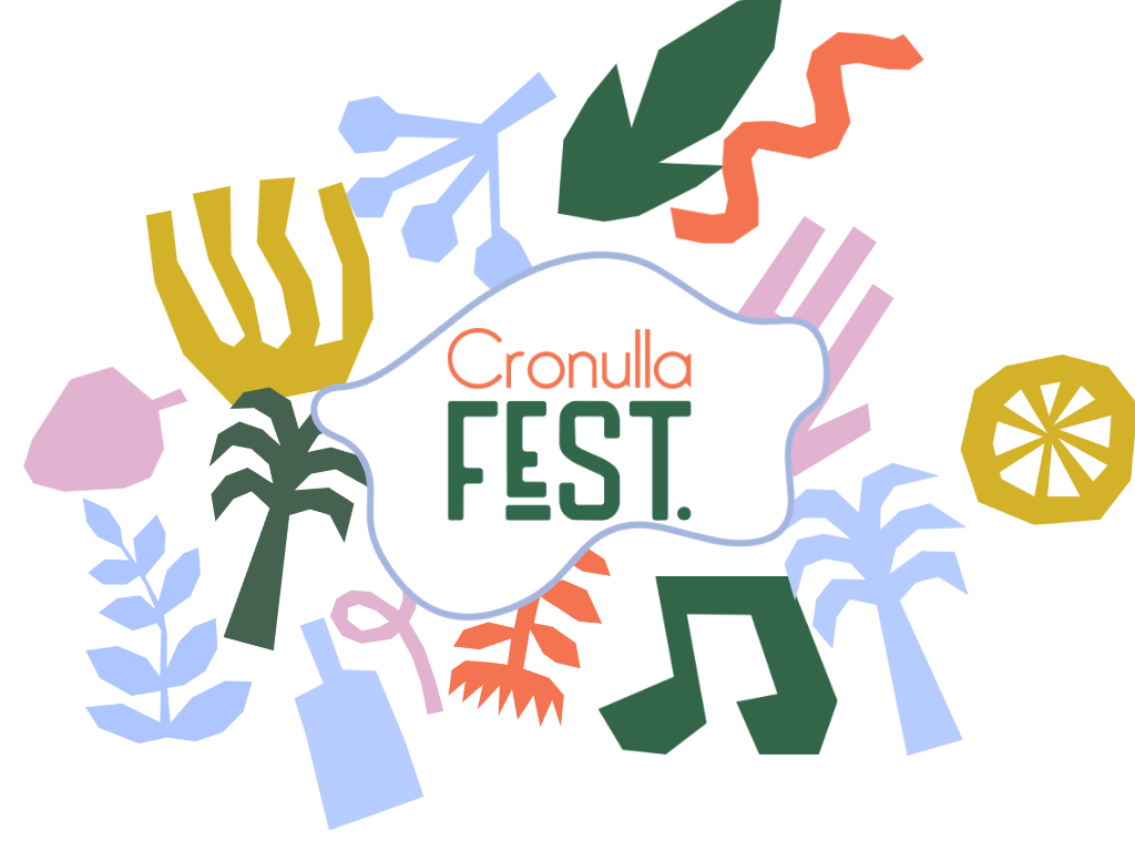 CronullaFest 2026 logo - colourful tropical leaves and flowers around a speech bubble reading "Cronulla Fest"