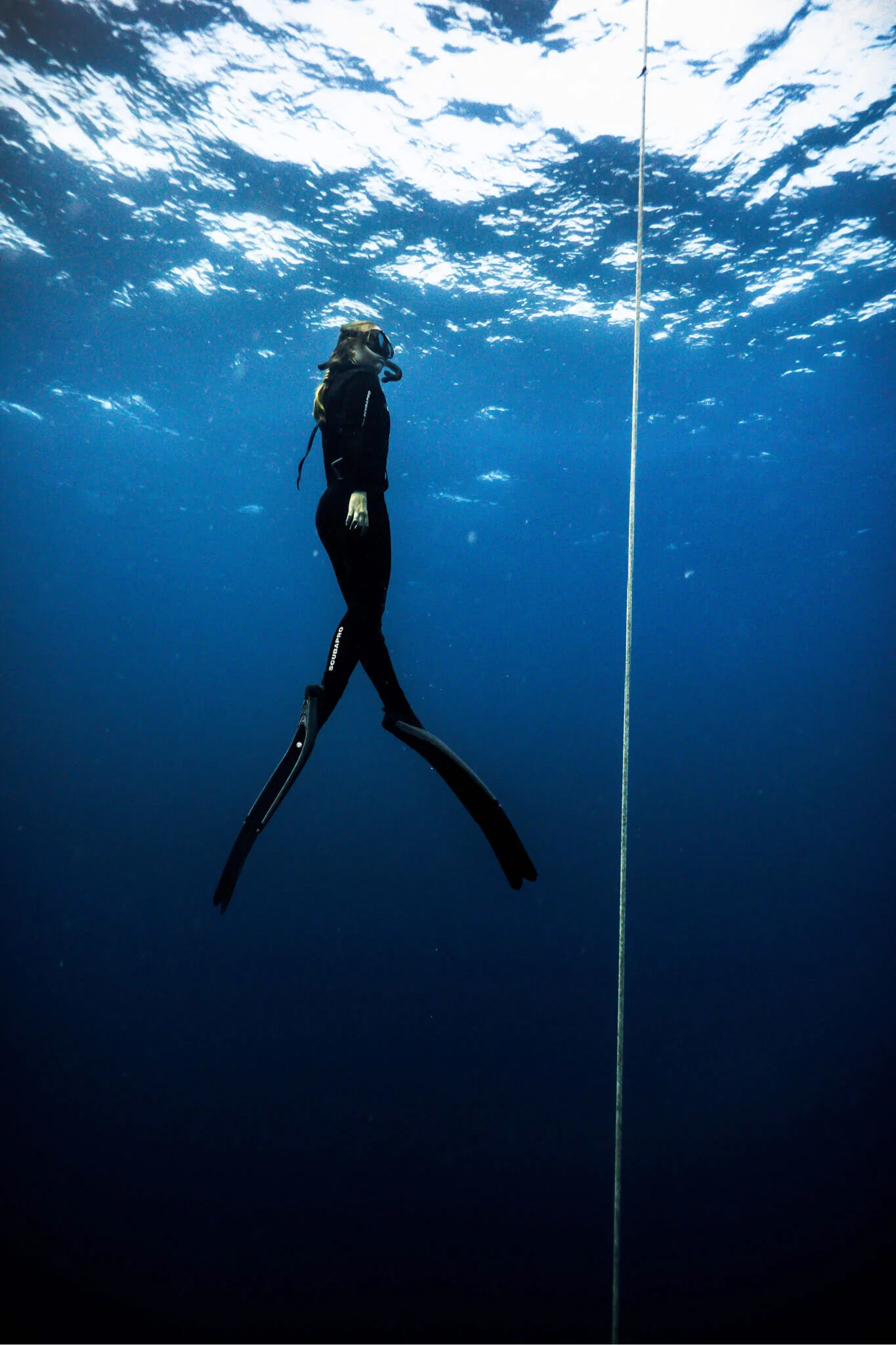 Constant Weight Freediving. Freediver completing freedive training in Bali.