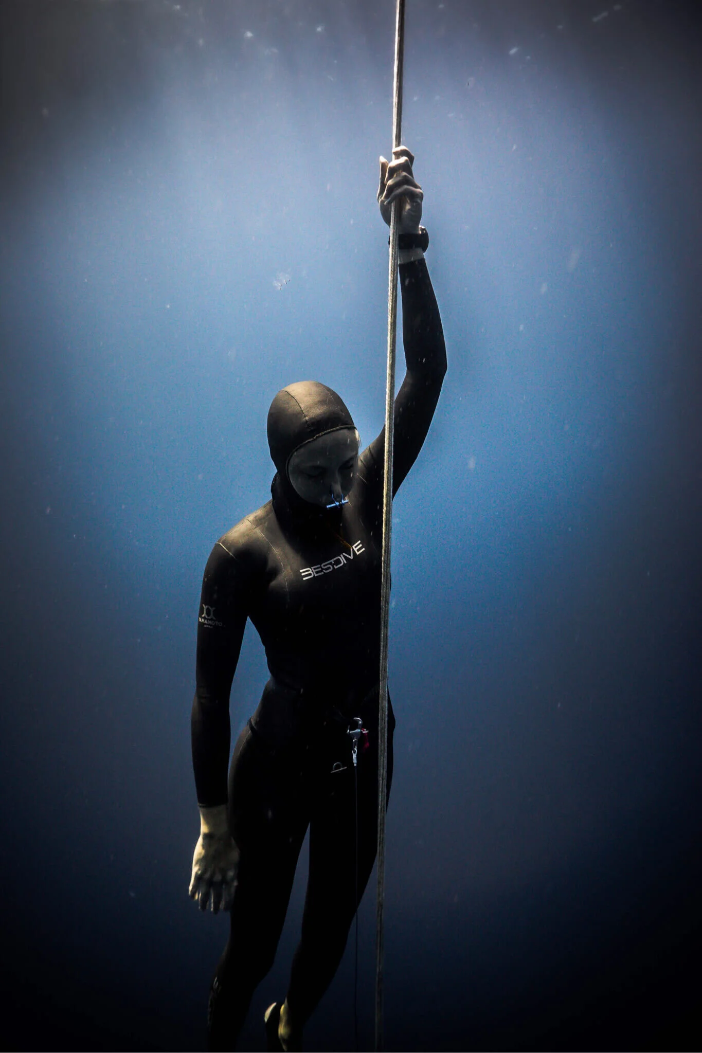 Freediving doing free immersion on Nusa Lembongan, Bali.