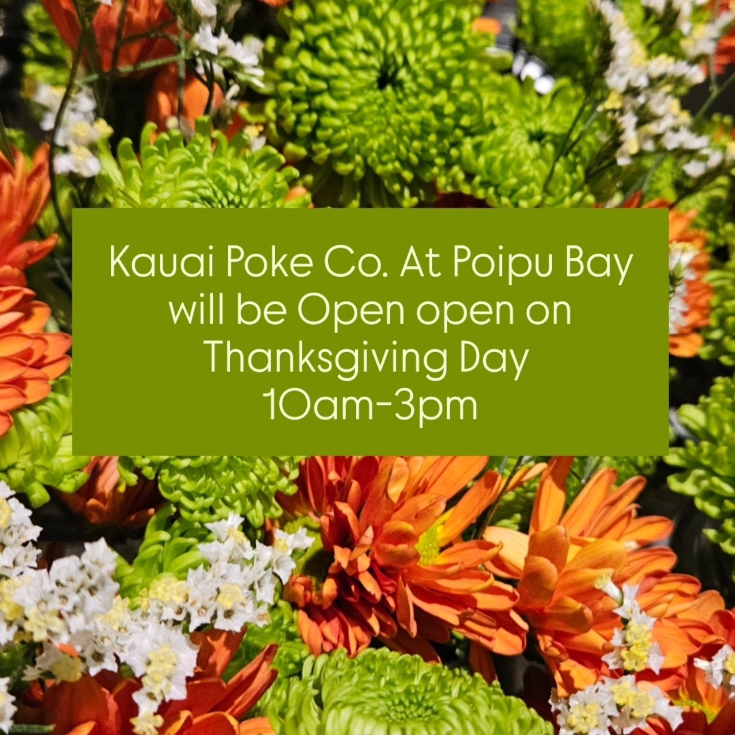 Gobble! Gobble! Happy Thanksgiving from Kauai Poke Co. Ohana. 
We are open at 10am-3pm daily