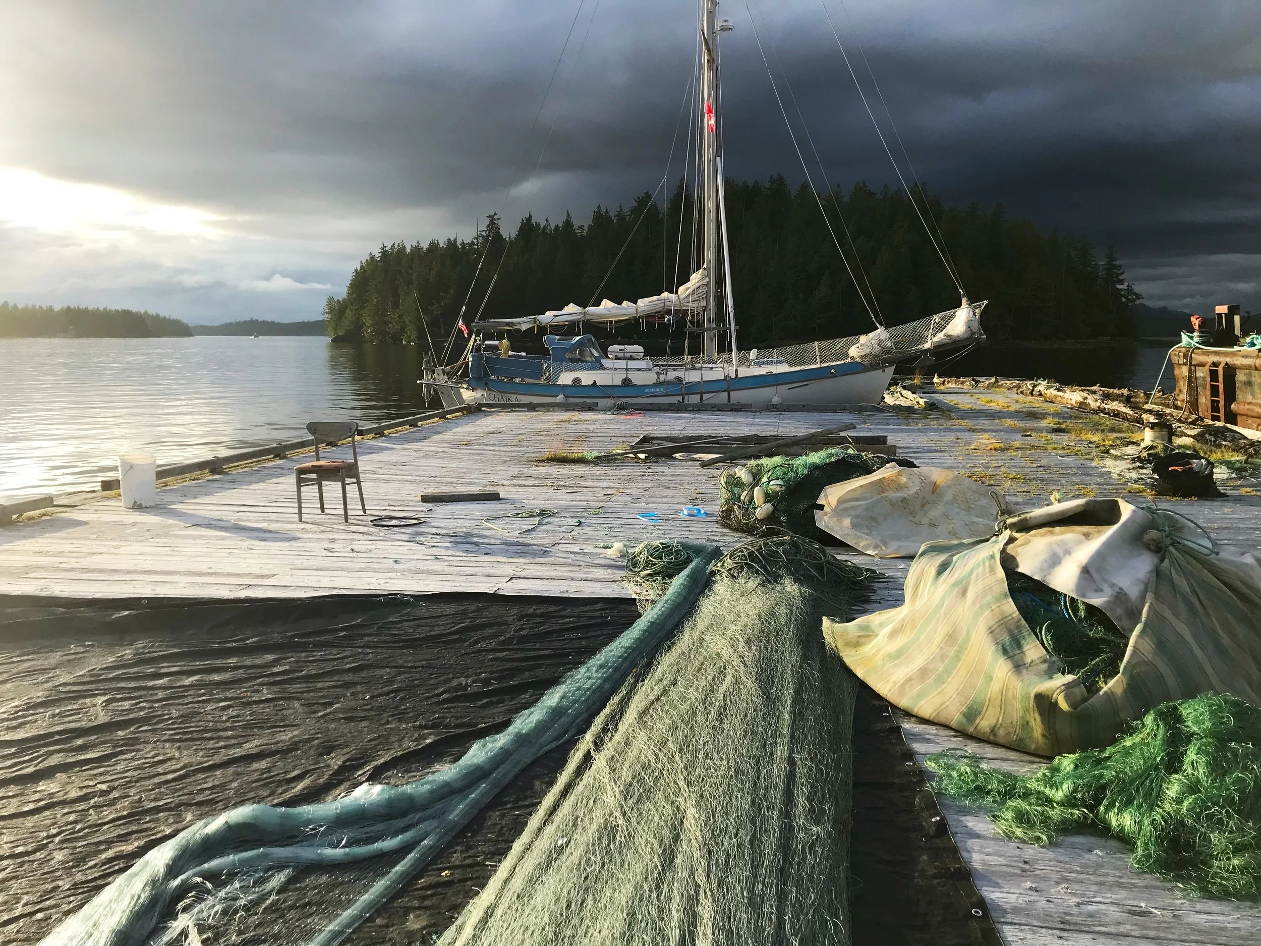 Tied to the breakwater at Shearwater near Bella Bella. Dock space was full prior to the fishing opening.