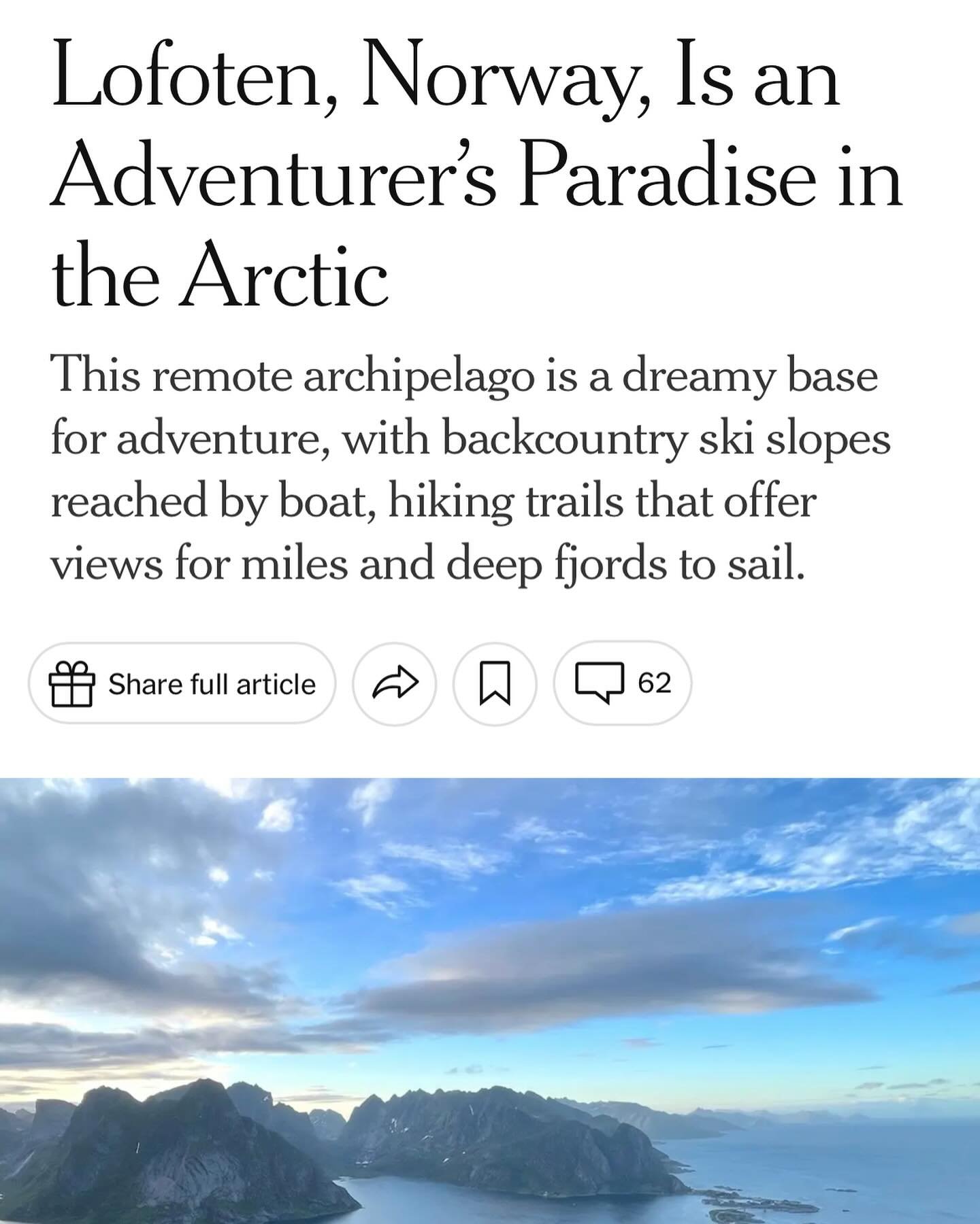 Article in New York Times Travel to remind me of more carefree days in Lofoten, Norway last spring. Sending you all some brightness from a place where communal spaces are respected, public lands are shared, snow is plentiful, and men don&rsquo;t pee 