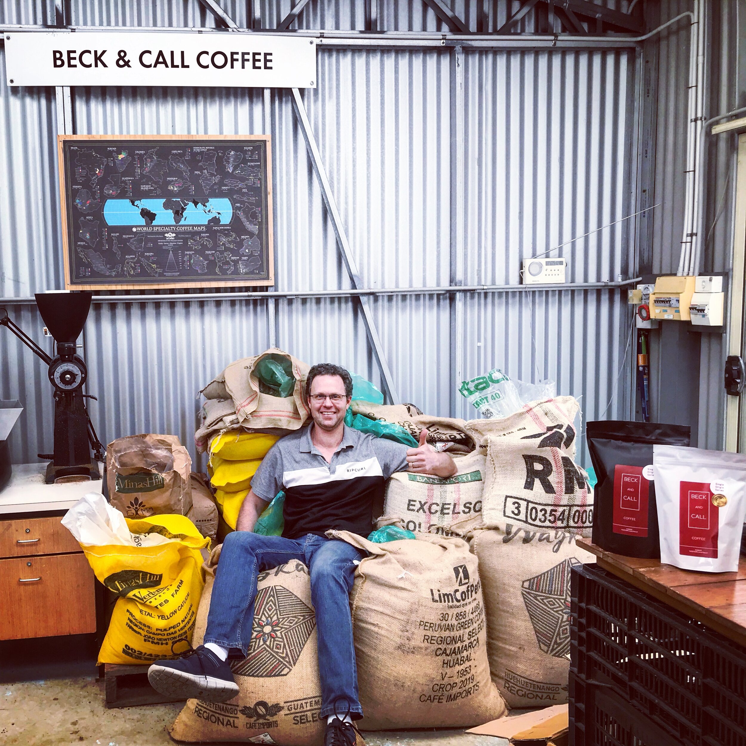 Kade kicking back on his beanbag after a long weeks work roasting coffee for coffee snobs all over the country!