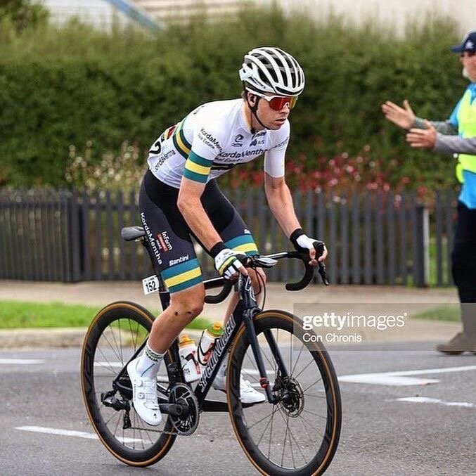 Rudy Porter racing in the 2020 Cadel Evans Great Ocean Road Race. Photo taken by Con Chronis.