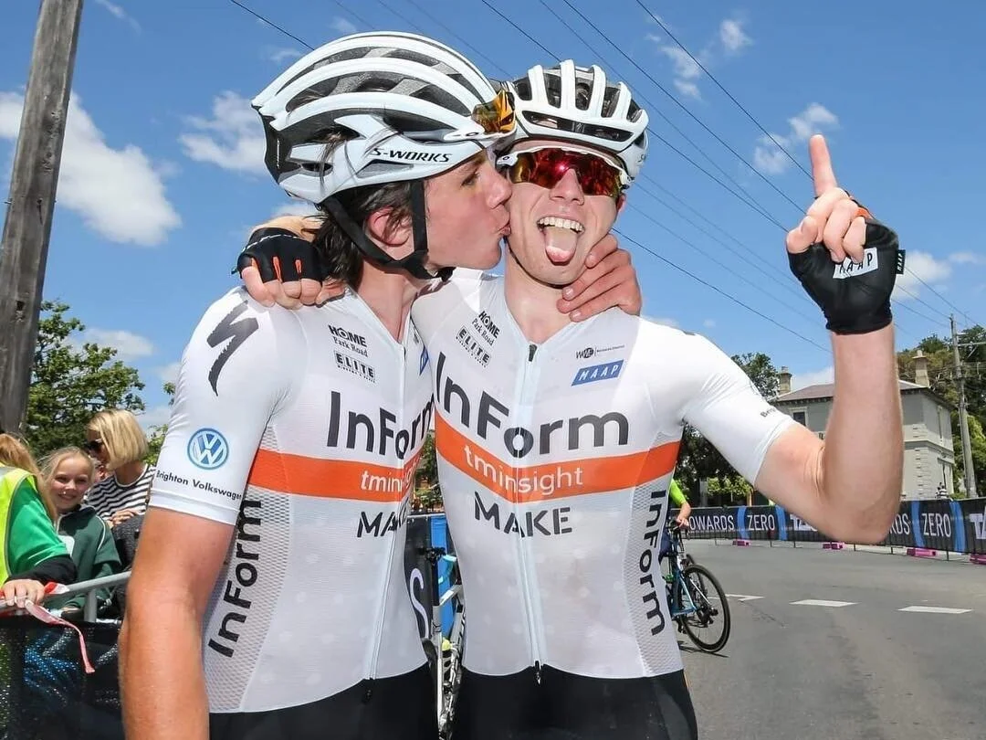Pat and Sam Eddy after completing the quinella in the U19 National Road Race.