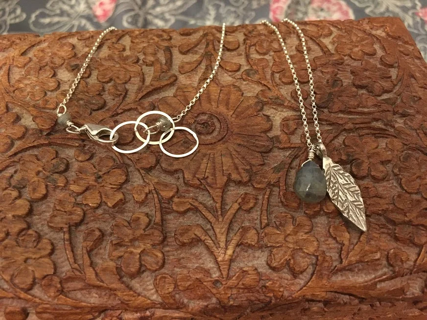 Labradorite Drop with Silver Leaf