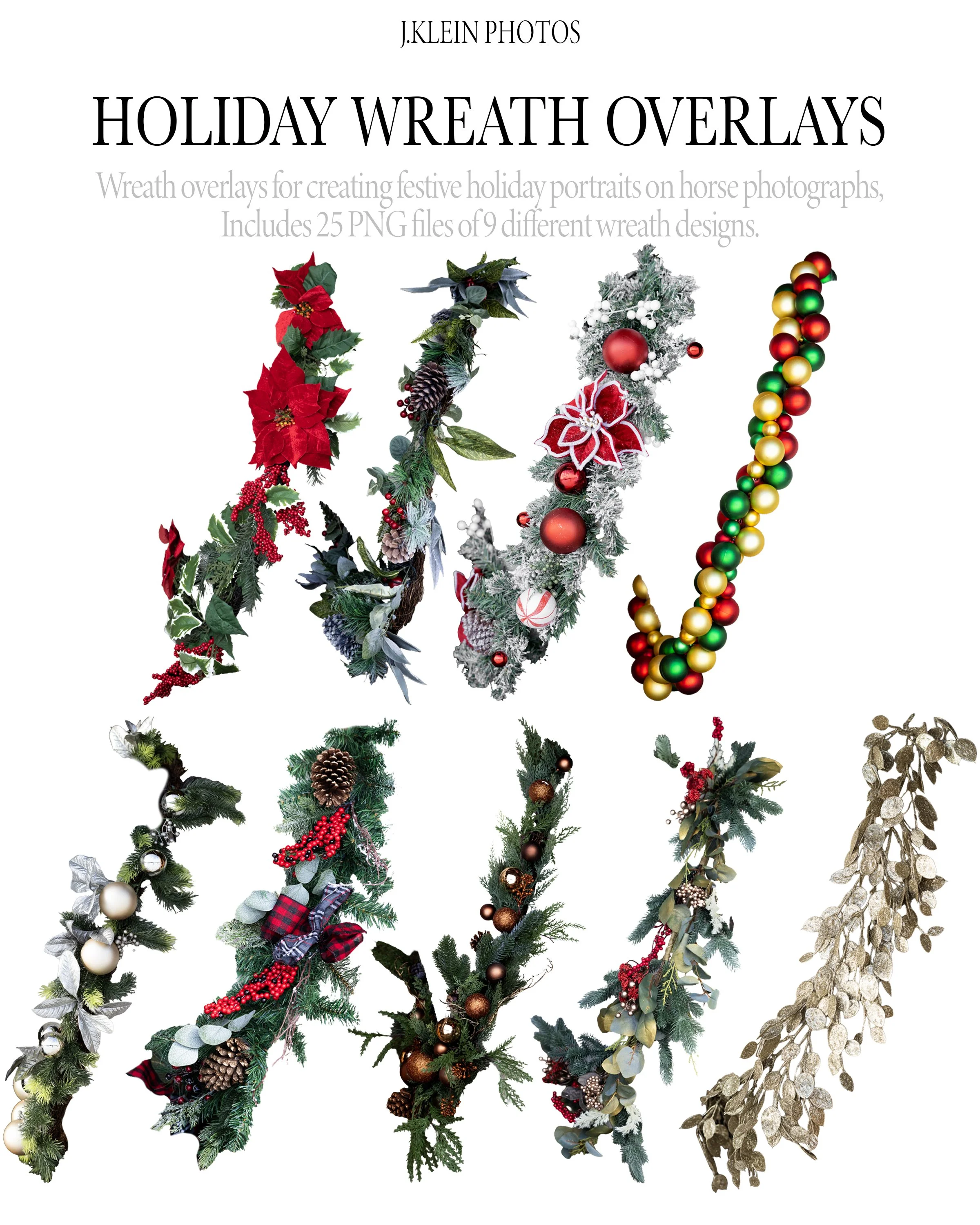 25 Holiday Wreath Garland Overlays for Equine Portraits Horse Photographs Festive edits for equestrian clients png photoshop christmas (4).jpg