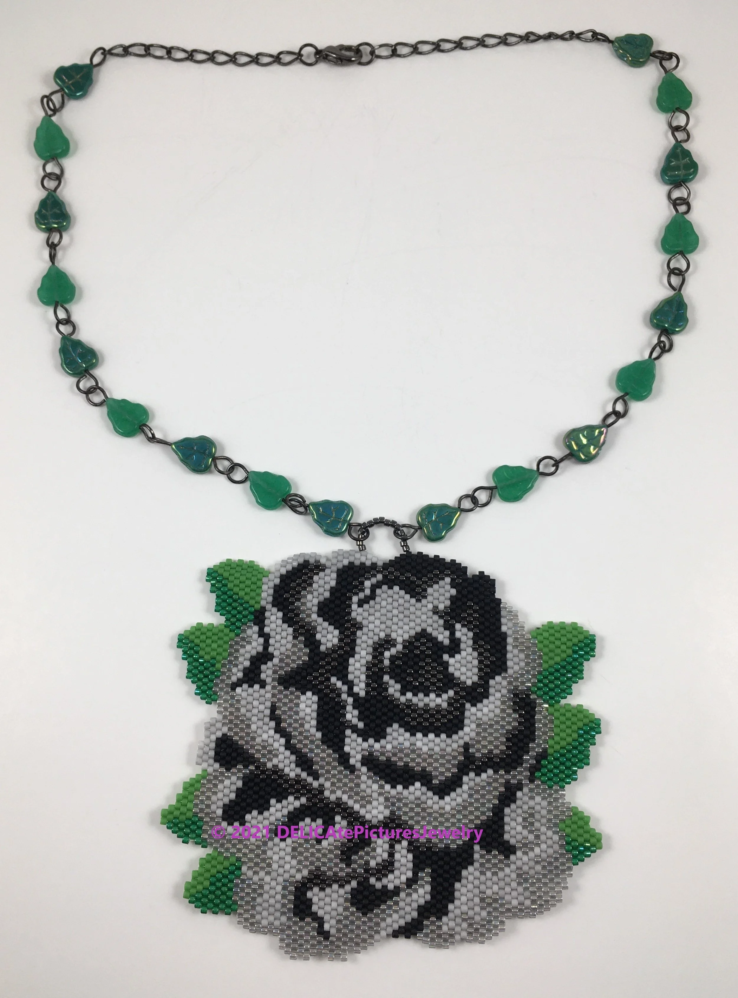 Gothic Gray Rose Necklace