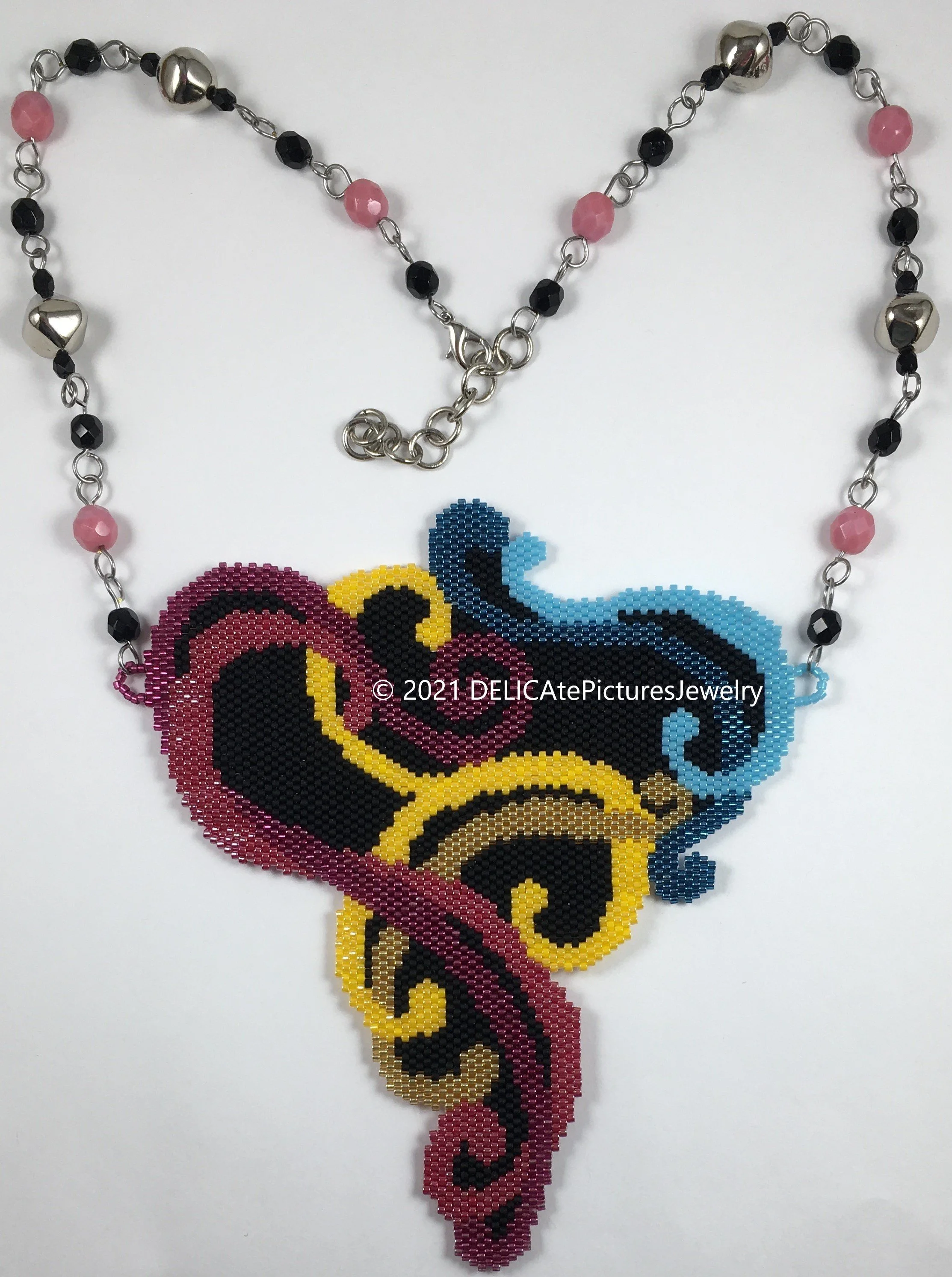 Nouveau Swirls Necklace (Pink, Yellow, Blue, Black)
