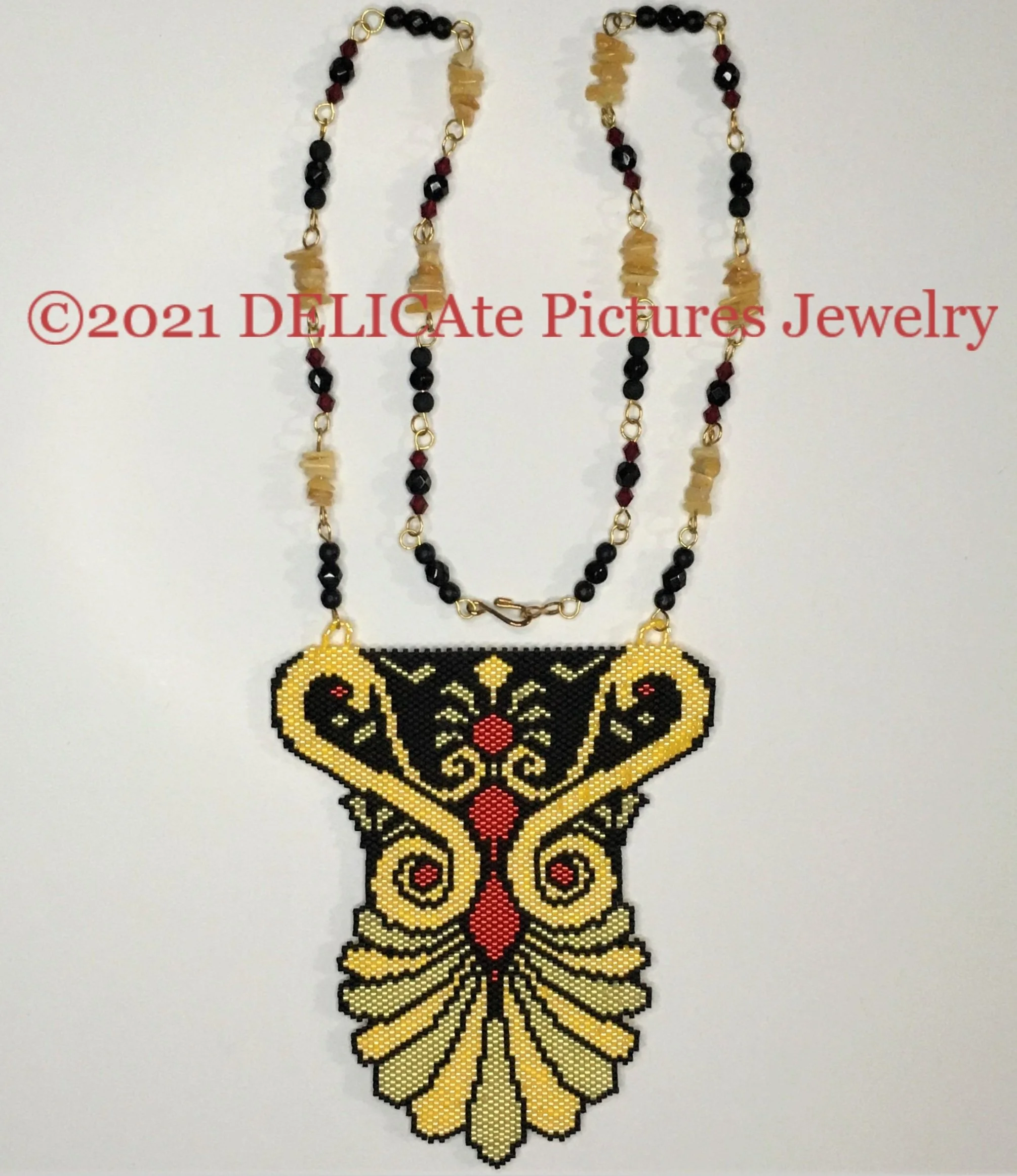Yellow & Red Art Deco Elegance Necklace