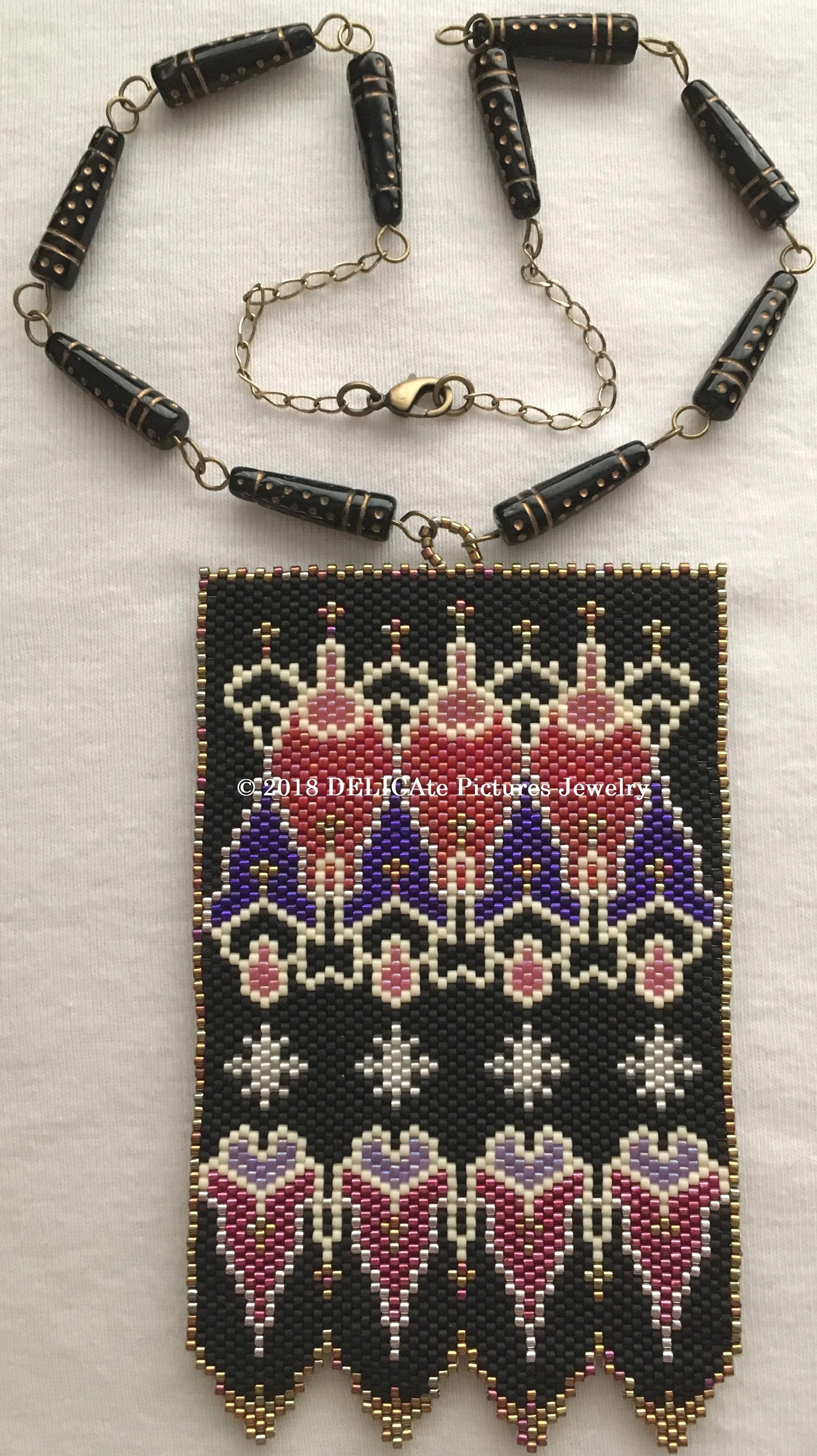 Art Deco Hearts & Flowers Panel Necklace