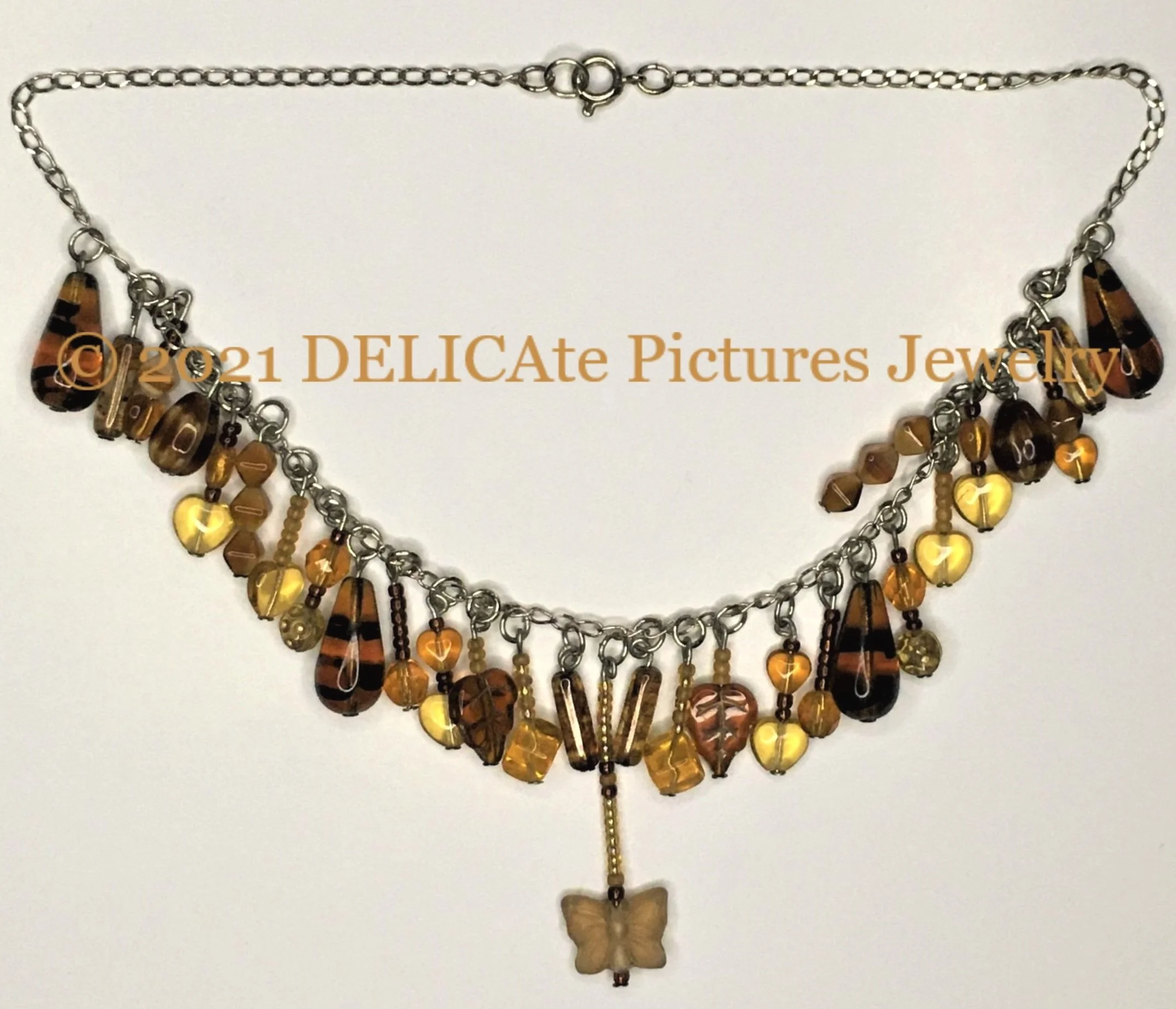 Fringed Amber Topaz Butterfly Charms Pendant Necklace