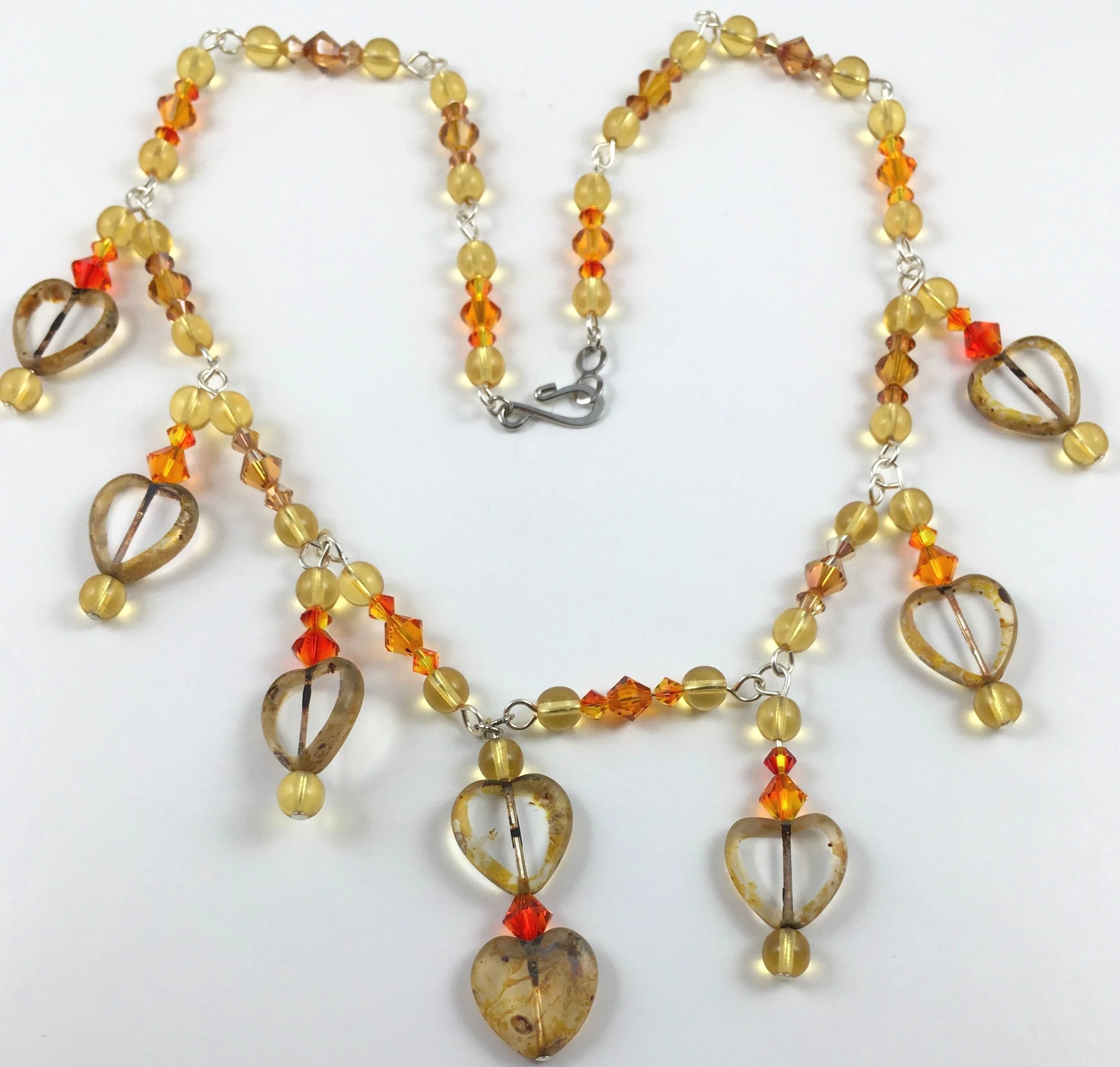 Tangerine Topaz Crystals & Hearts Necklace