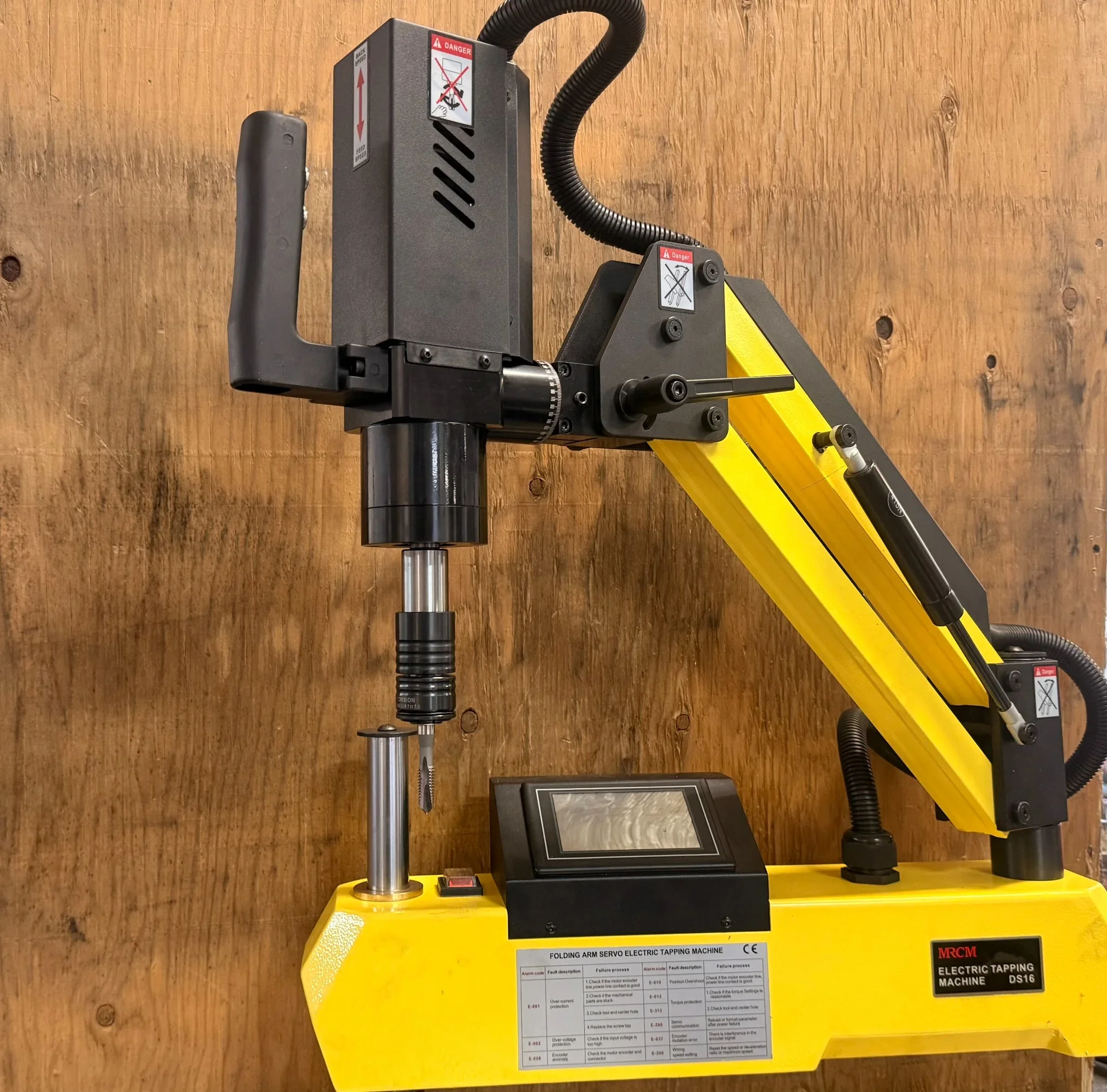 MRCM DS16 electric tapping machine with articulated arm and tapping tool at T&D Resources.