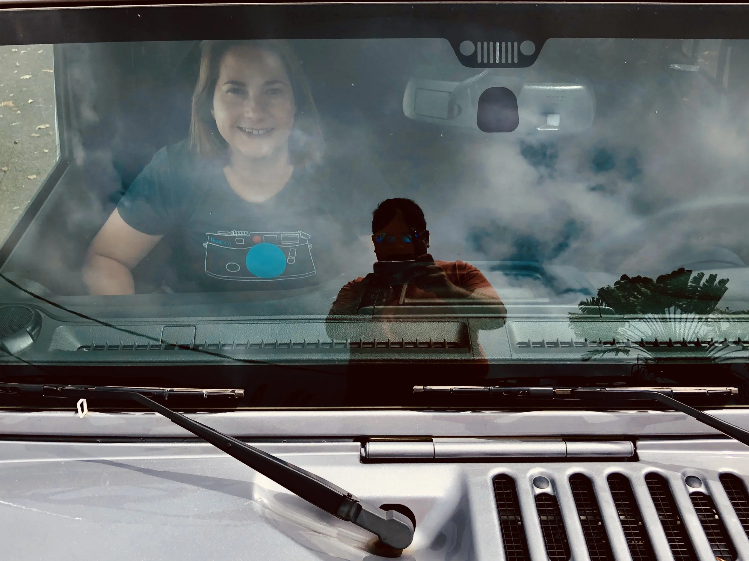 Red Dot Blue Dot Reflective Jeep Selfie