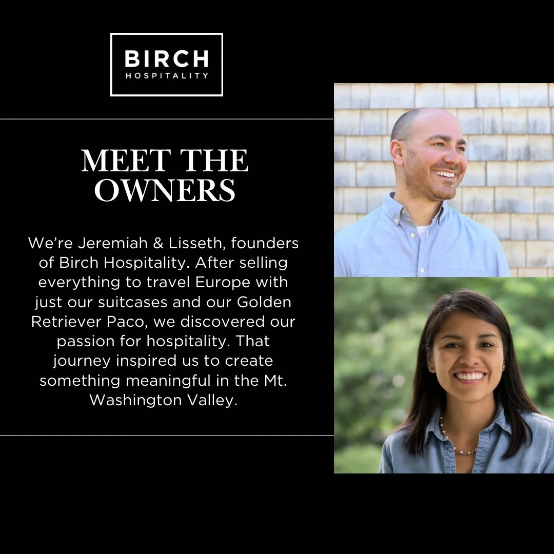 Our journey to hospitality started with international travel and our wedding in Peru. After years behind desks in Portsmouth, NH, we craved more meaning&mdash;so we sold everything, grabbed our Golden Retriever Paco, and wandered Europe with one-way 