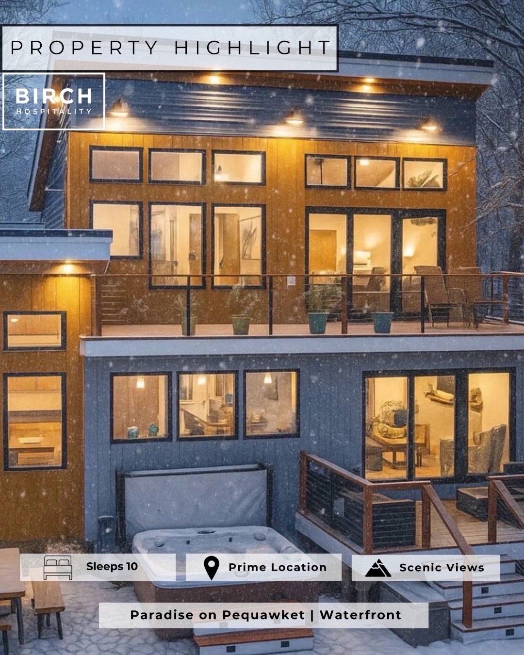 ✨ PROPERTY HIGHLIGHT ✨
⠀⠀⠀⠀⠀⠀⠀⠀⠀
Whether you&rsquo;re sipping cocoa by the fire, or soaking in the hot tub beneath a snowy sky, this modern cabin brings together everything you love about the season. With panoramic views of Mount Chocorua, cozy space