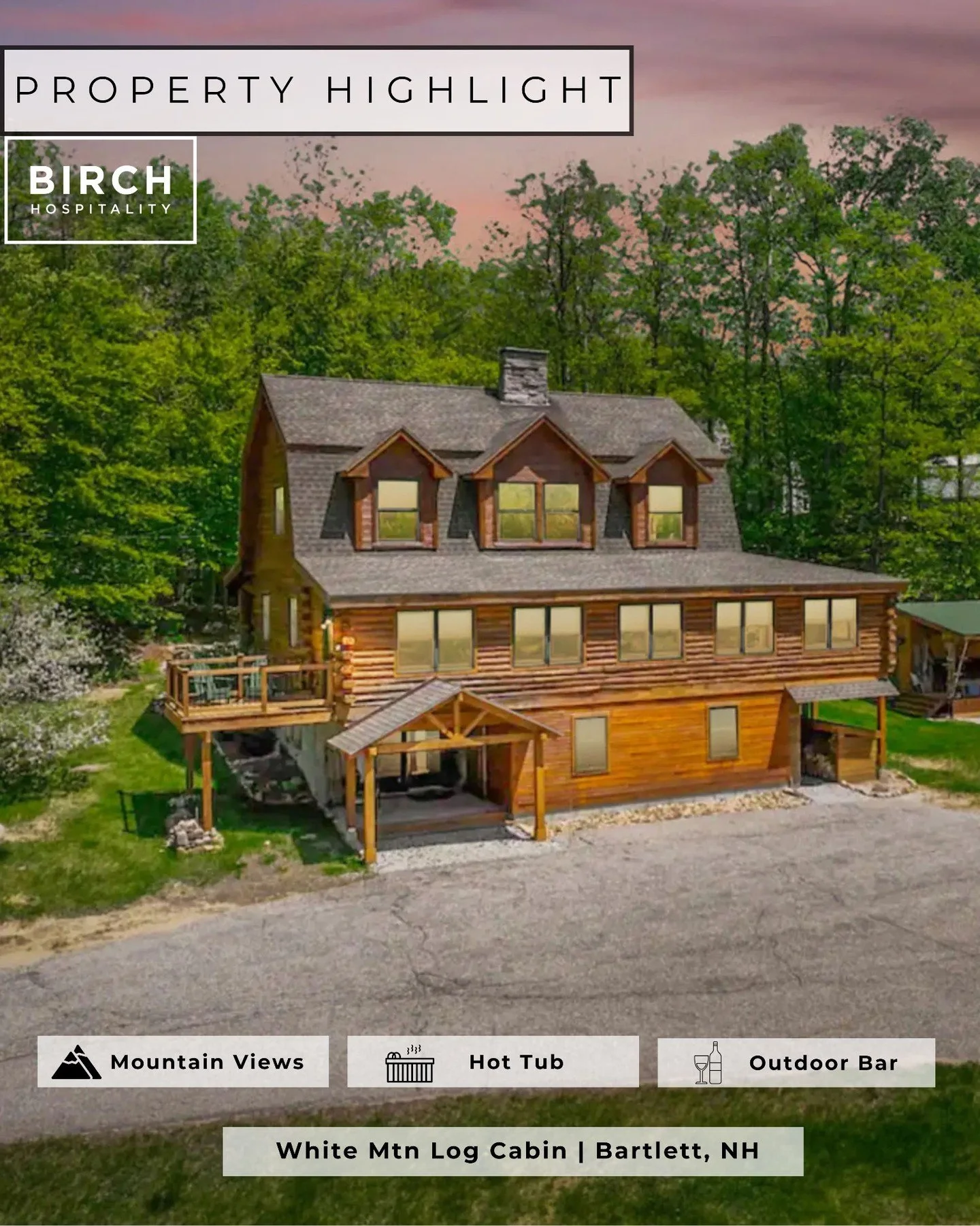 ✨ PROPERTY HIGHLIGHT ✨

Tucked away in the heart of the White Mountains, this dreamy log cabin has everything you want in a New England getaway: hot tub soaks with a view, fireside movie nights, and a backyard built for fun. 🍂🔥 

Key Features:
🛏️ 