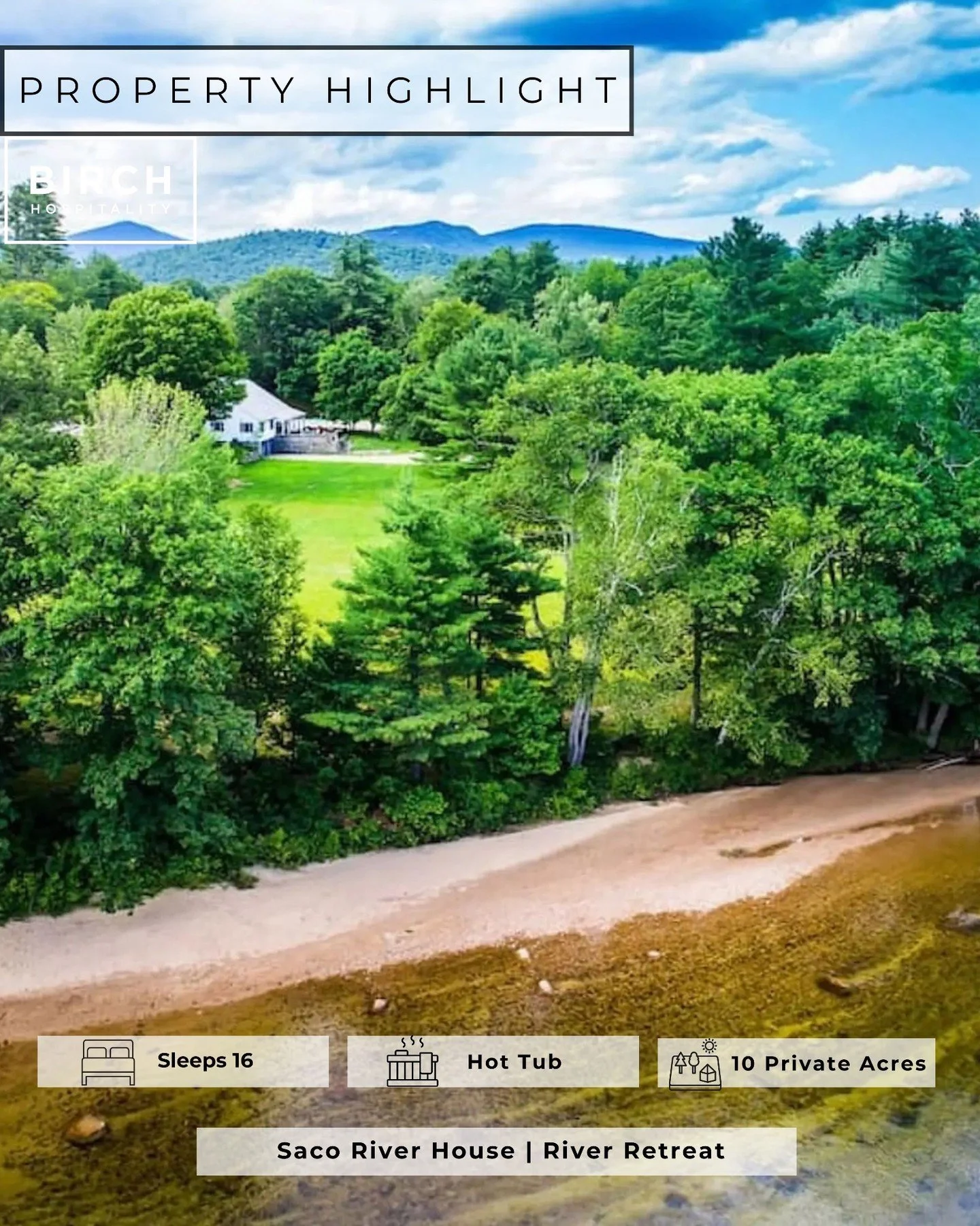 ✨ PROPERTY HIGHLIGHT ✨

Escape to your own private 10-acre river retreat in Conway, NH. This expansive 8-bedroom home blends modern comfort with serene White Mountain surroundings, offering direct access to the Saco River and space for up to 17 guest