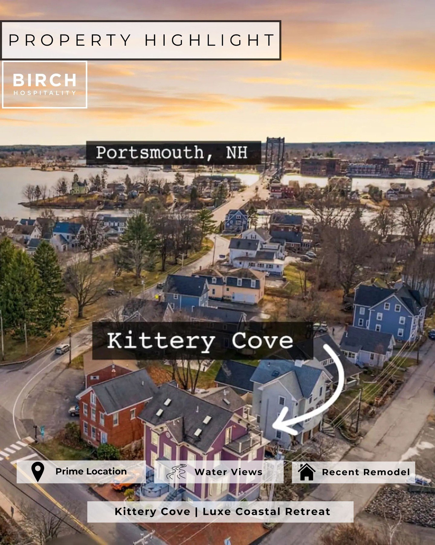 ✨ PROPERTY HIGHLIGHT ✨

Welcome to Kittery Cove &mdash; a stunning, fully renovated Victorian townhouse in the heart of downtown Kittery, Maine. Spanning 2,500 sq ft across two beautifully designed floors, this luxury retreat blends historic charm wi