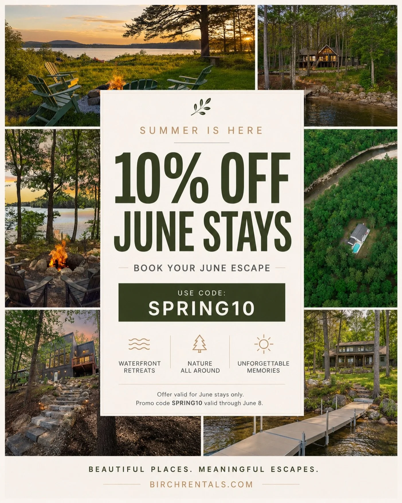 Summer is officially here &mdash; and for one week only, you can save 10% on June stays with code SPRING10. Whether you&rsquo;re chasing a waterfront sunrise in Maine or a hike through the White Mountains, now&rsquo;s the time to lock it in.

Details