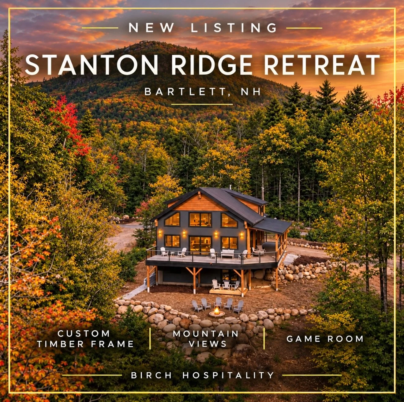 🌲 NEW LISTING | STANTON RIDGE RETREAT 🌲
📍 Bartlett, New Hampshire

Welcome to Stanton Ridge Retreat, a spectacular custom-built timber frame home surrounded by the beauty of the White Mountains. With 4 bedrooms, 3.5 bathrooms, and space for up to 