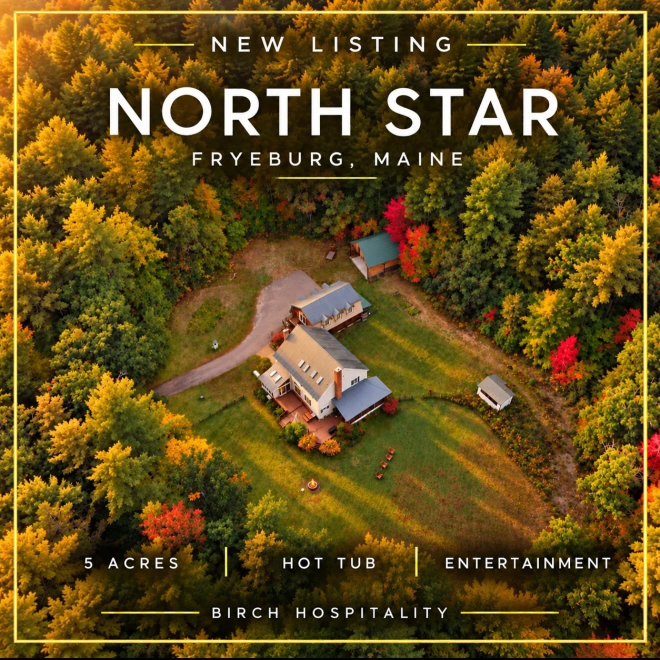NEW LISTING ✨ 

NORTH STAR | FRYEBURG, MAINE

Introducing North Star, a one-of-a-kind retreat set on 5 private acres in Fryeburg, Maine. With 5 bedrooms, 3 bathrooms, and space for up to 14 guests, this home was designed for unforgettable getaways wi