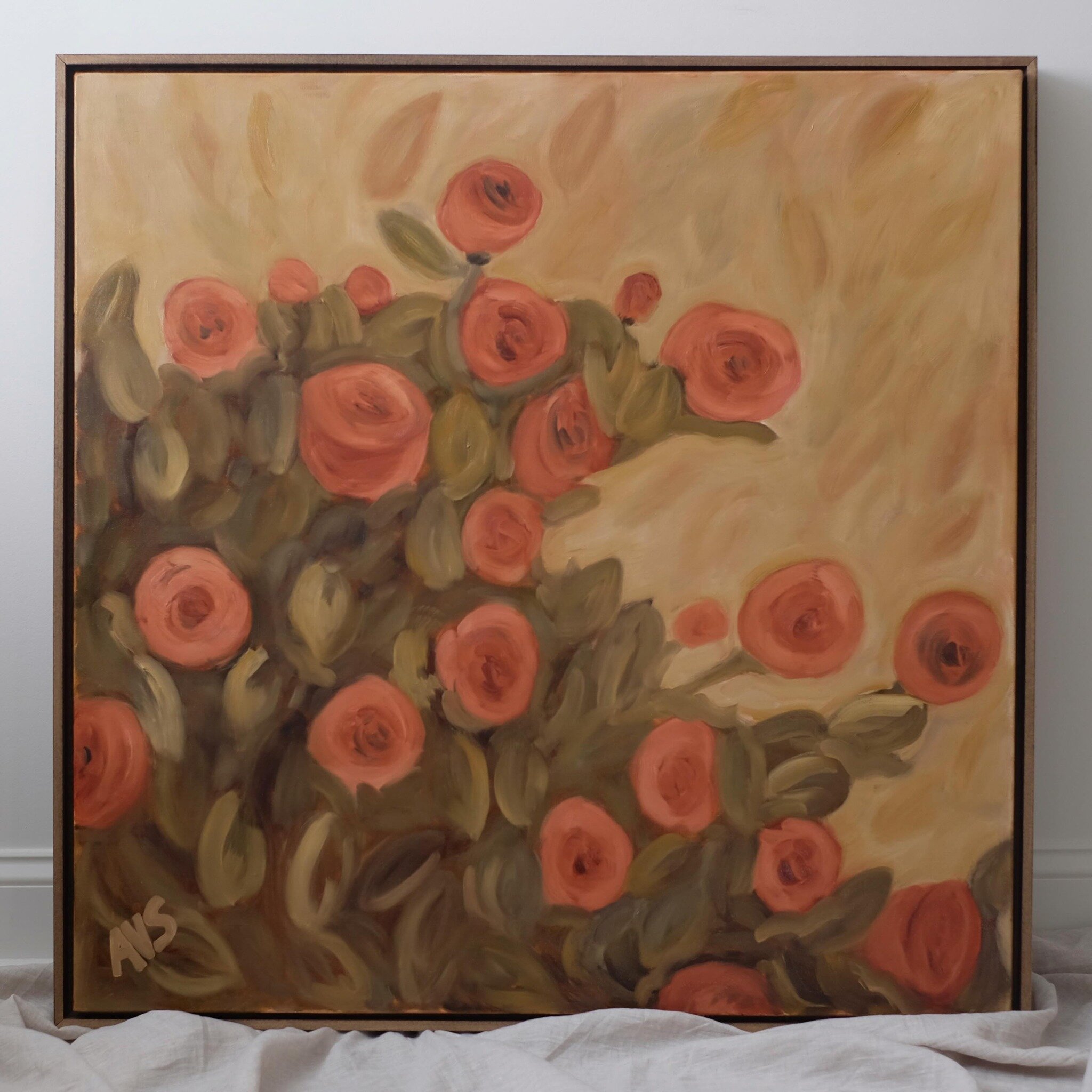 36x36 Apricot Roses / Great is Thy Faithfulness  God&rsquo;s goodness is scripted into the fiber of creation, and these apricot shrub roses sang a beautiful song to my heart each morning this past summer; as new blooms arose with all of their fragran