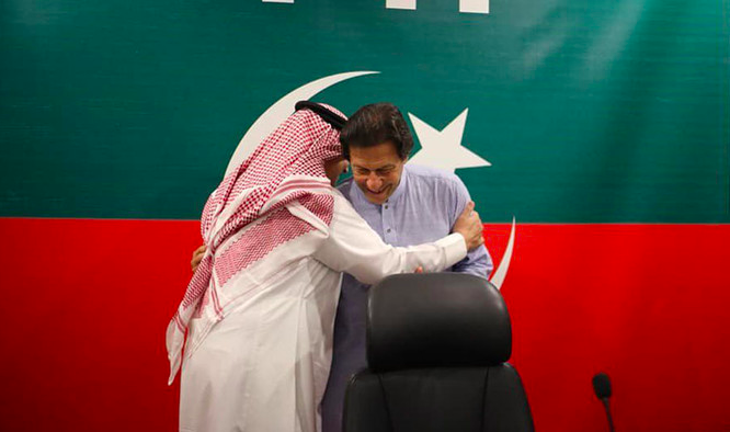 In this file photo, the ambassador of Saudi Arabia to Islamabad, Nawaf bin Said Al-Malki, met Pakistan's prime minister Imran Khan at his residence in Bani Gala, Islamabad, July 27, 2018. Saudi Arabia has recently joined CPEC and pledged $10 billion of investments. Source: @PTIofficial/Twitter