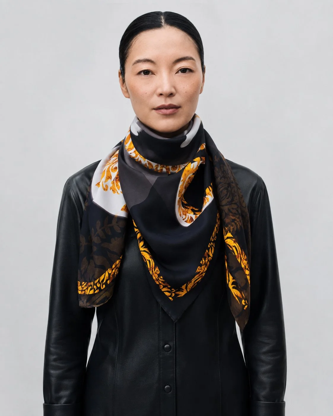 Black and Gold designer silk scarf order online .jpg