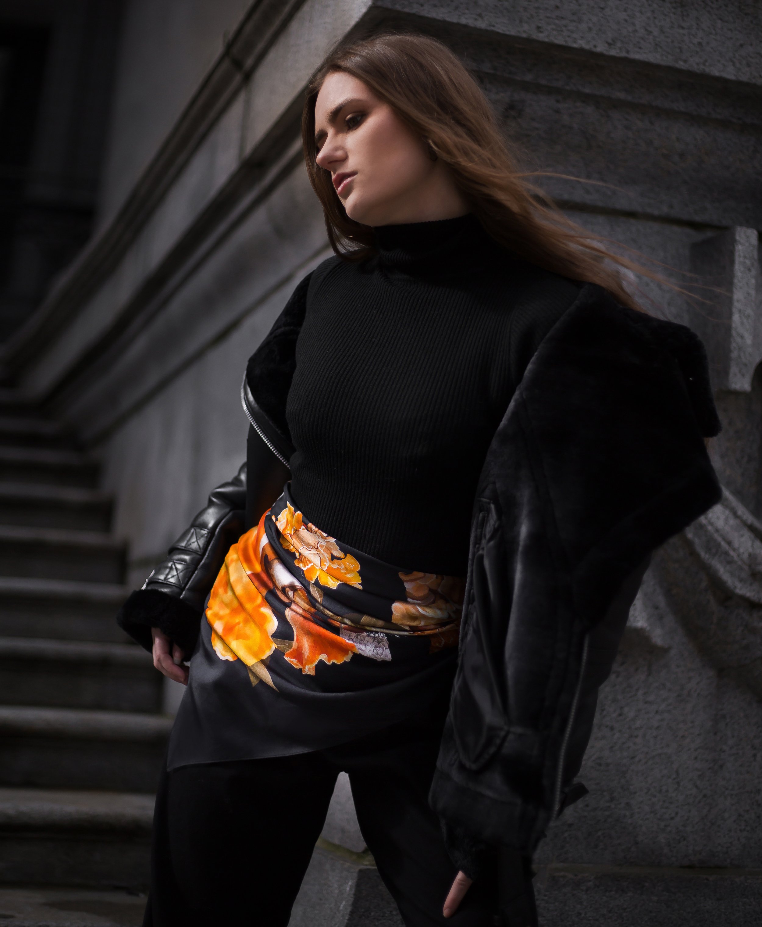 UNITY - in Black - silk scarf — luxury gift for her, styled on model