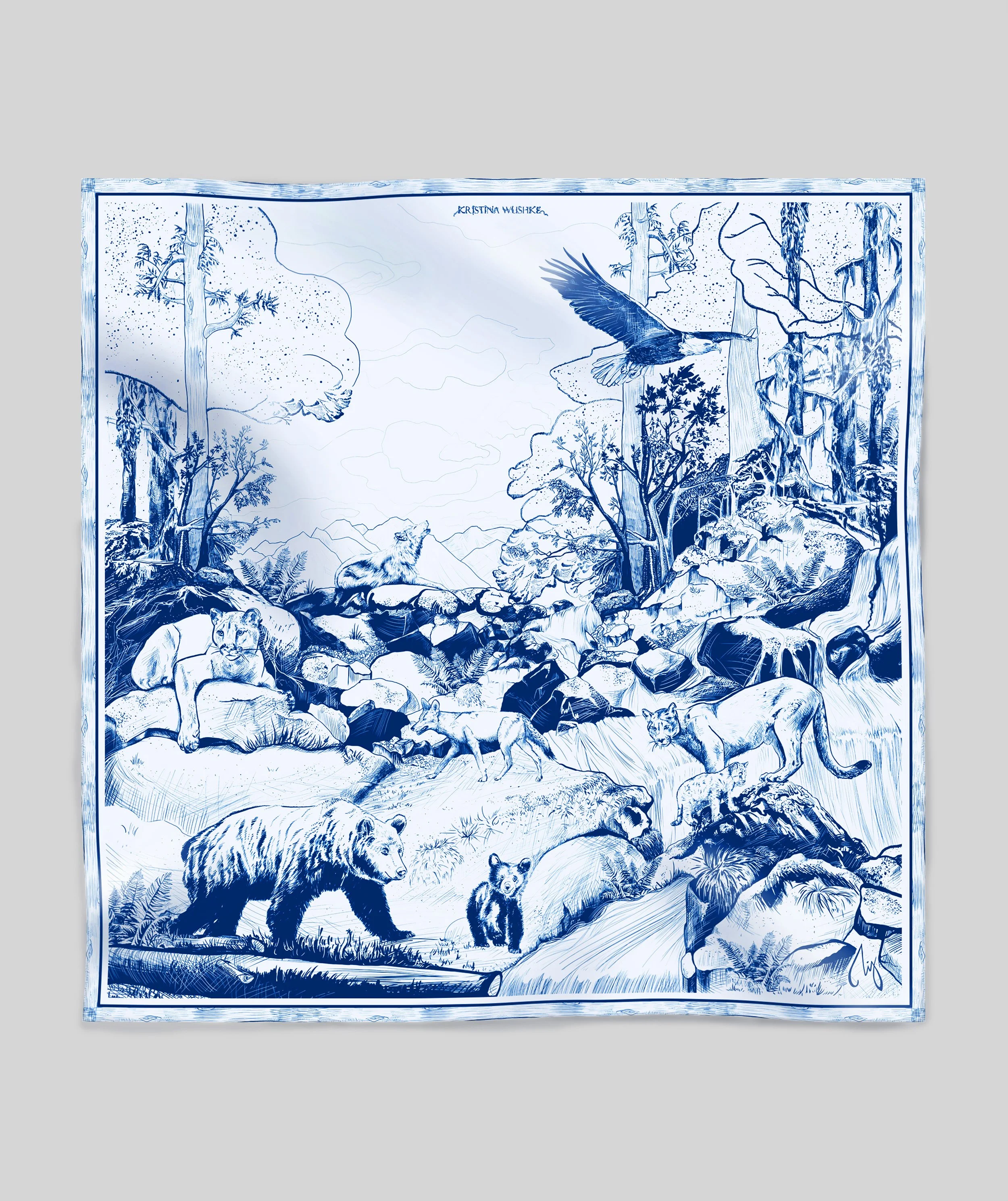 DEEP FOREST in blues silk scarf