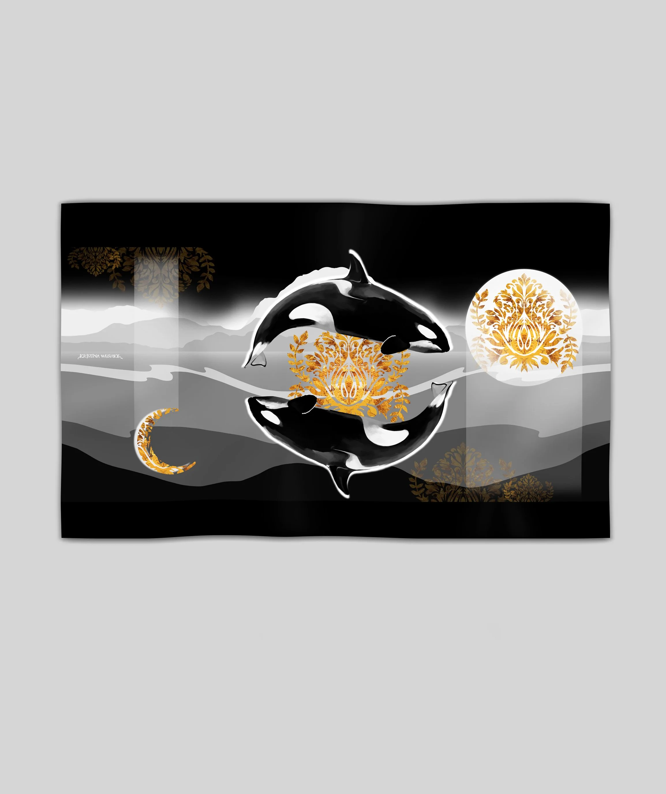 ORCAS IN WINTER wool silk shawl