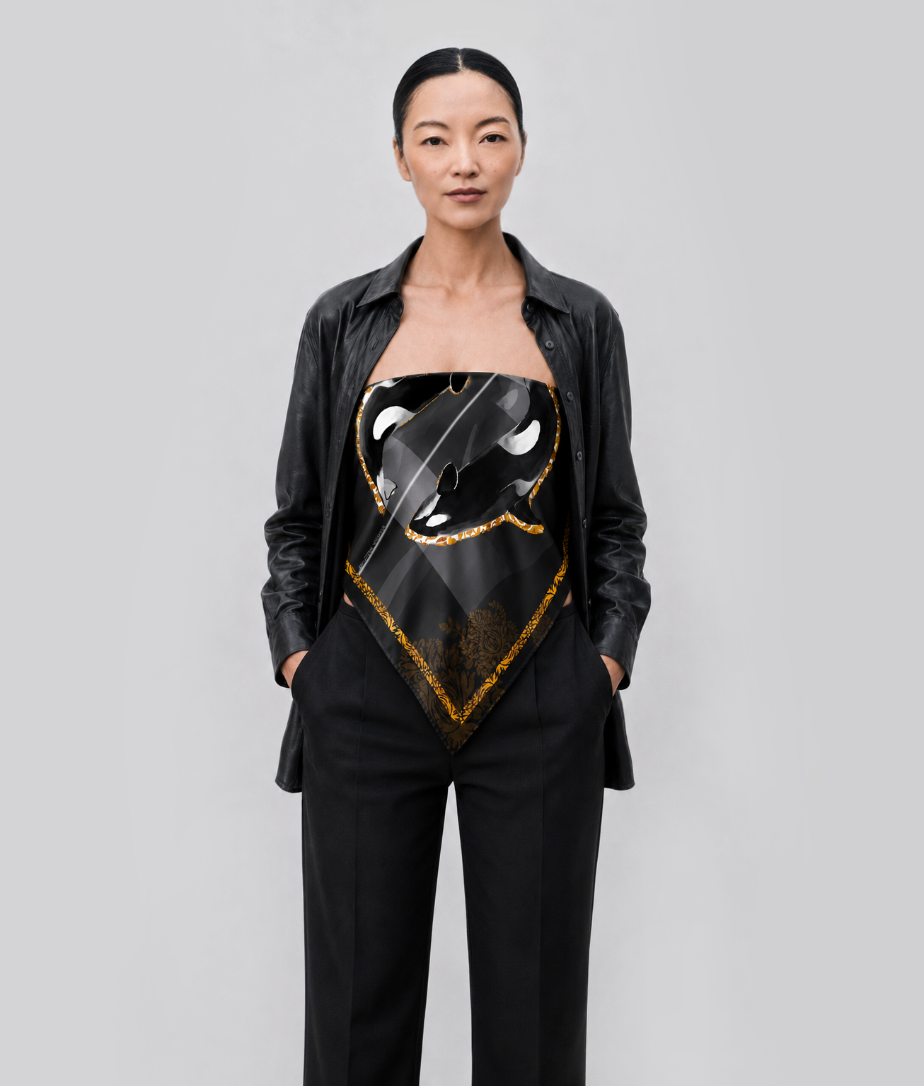Black and Gold designer silk scarf order online .png