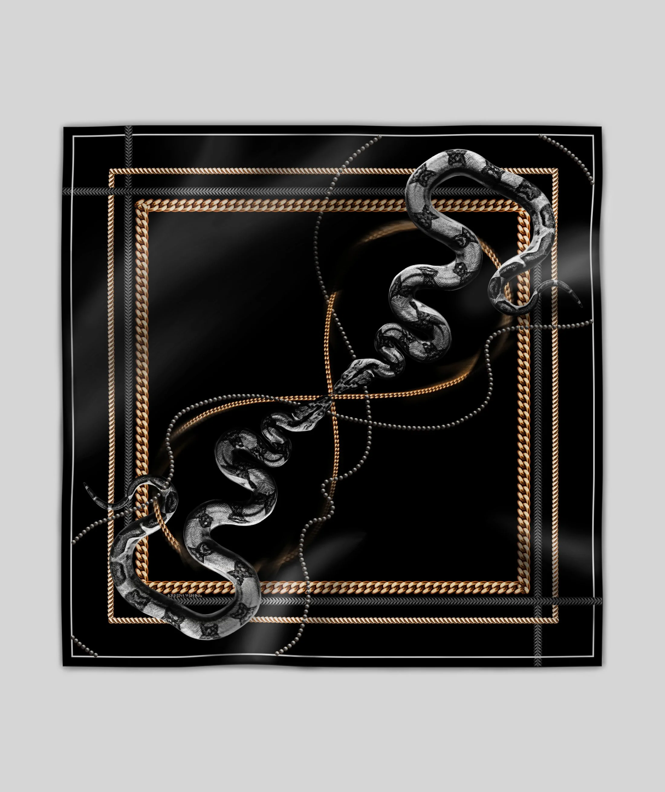 ENDLESS KISS in black silk scarf