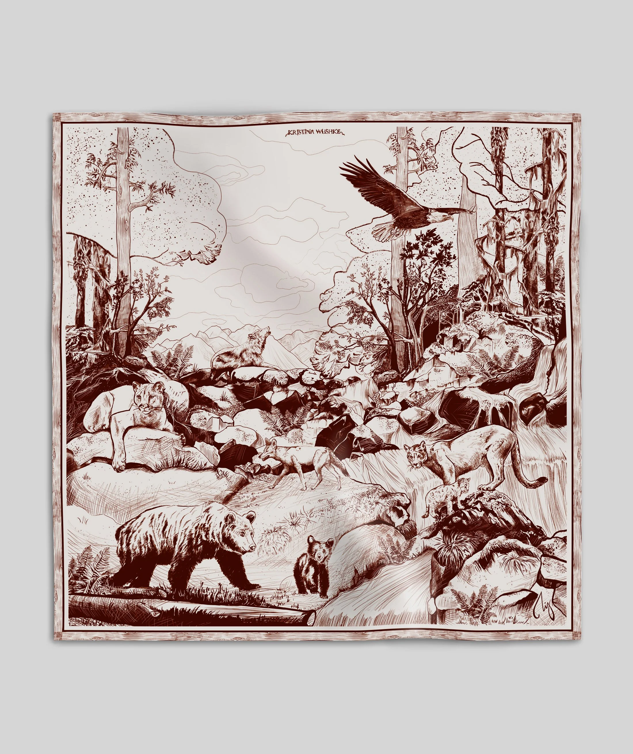 DEEP FOREST in cocoa silk scarf