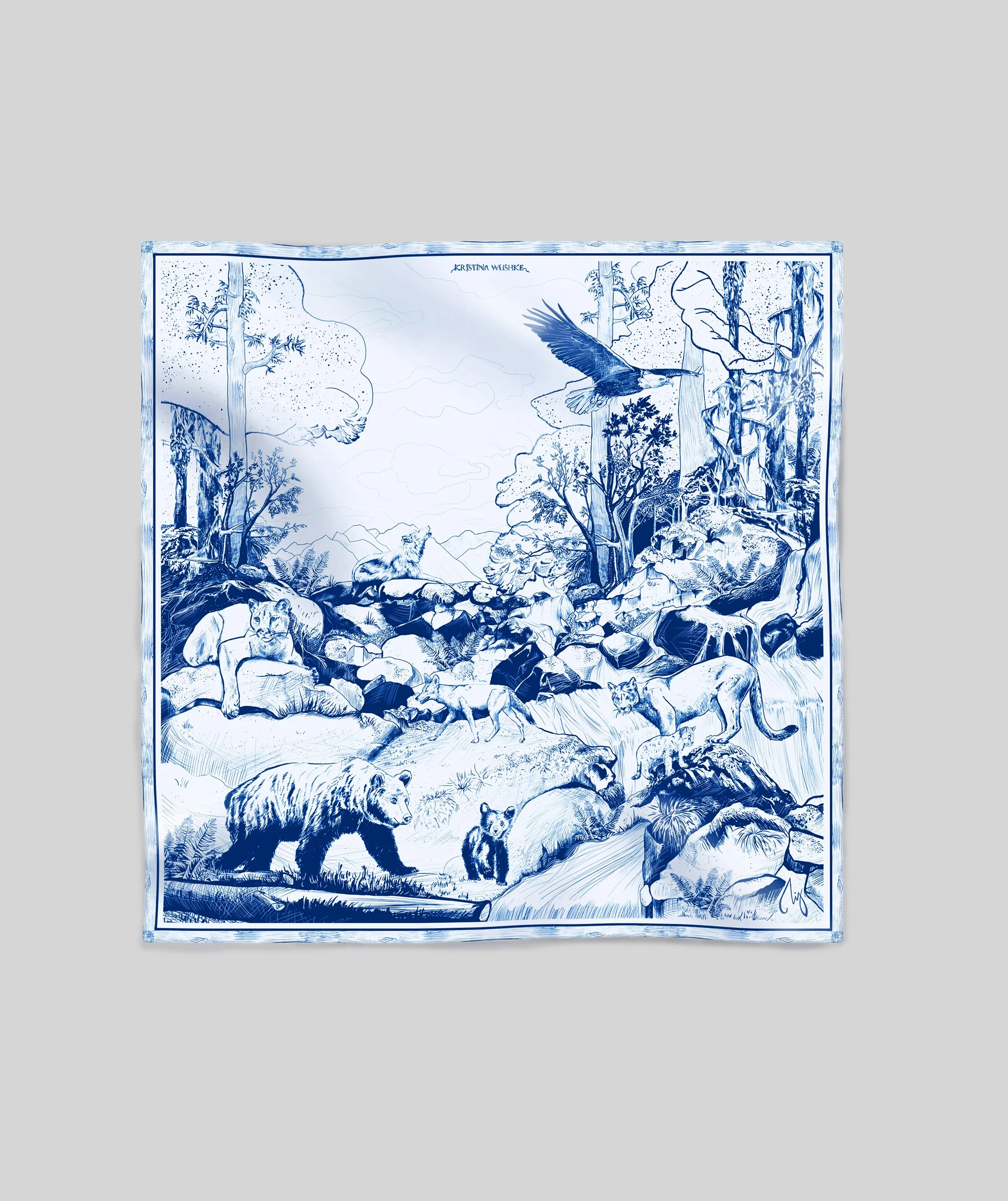 DEEP FOREST in blue silk bandana