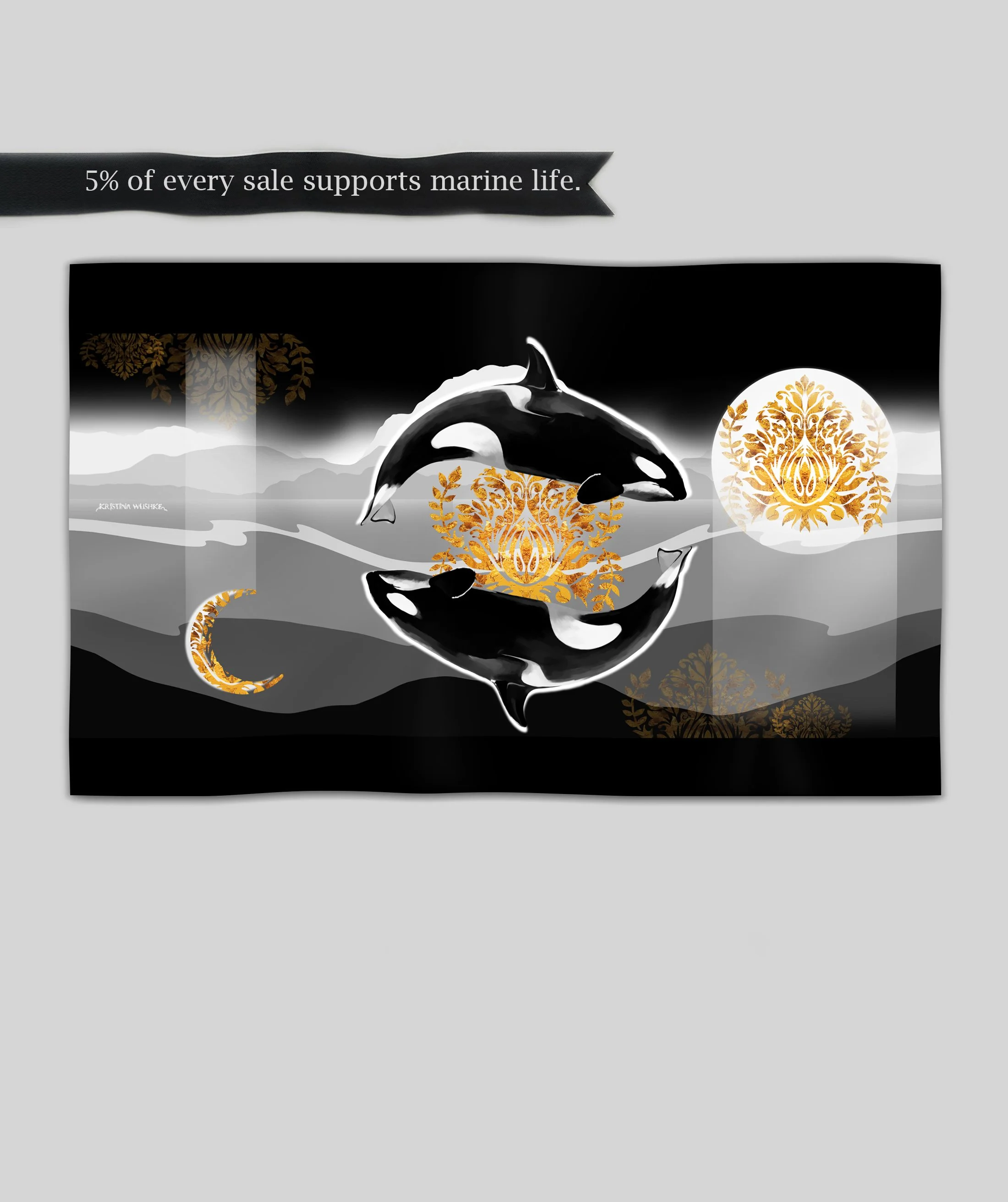 ORCAS IN WINTER wool silk shawl