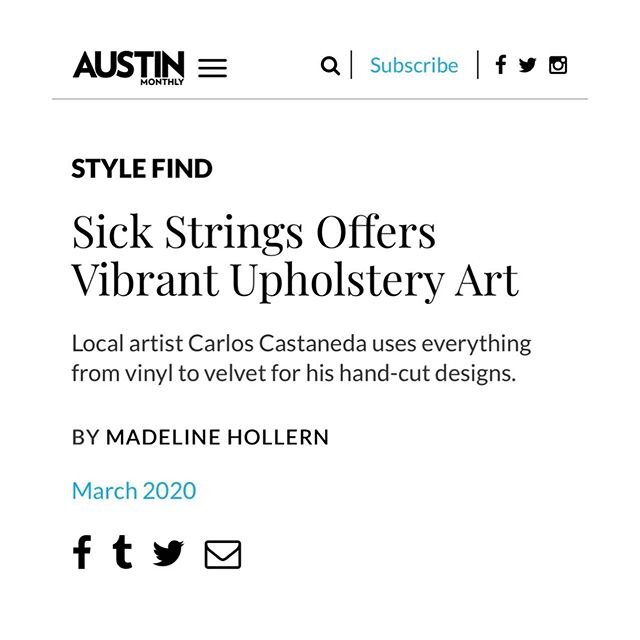 Wow! Thanks so much to @austin_monthly for the recognition in the March issue. What a great Leap Day so far! #prettyprettyprettygood  #austinmonthly #leapday2020 #happy #article #smallbusinessowner #supportlocalartists #austintx #atxartist #upholster