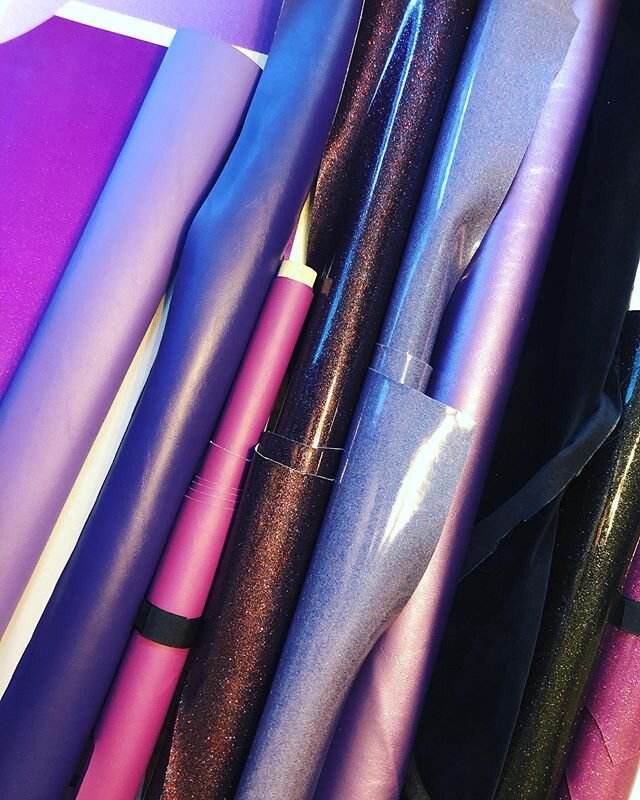 Shades of purple for a custom order- looking forward to seeing this one come together!  #beforepic #shadesofpurple #customorder #vinyladdict #materials #art #light #dark #colors #sundayfunday #workinprogress #upholstery #atxartist #progress #rainyday