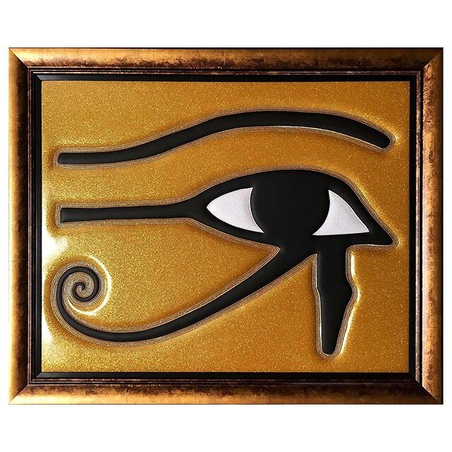 &ldquo;Eye Of Horus&rdquo;. Symbol of protection and good health. #wadjet #gold #bluethreads #sew #upholstery #protection #goodhealth #egyptian #ancientegypt #eye #beauty #bewell #power #healing #falcon #pyramids #horus #eyeofhorus #details #glitter 