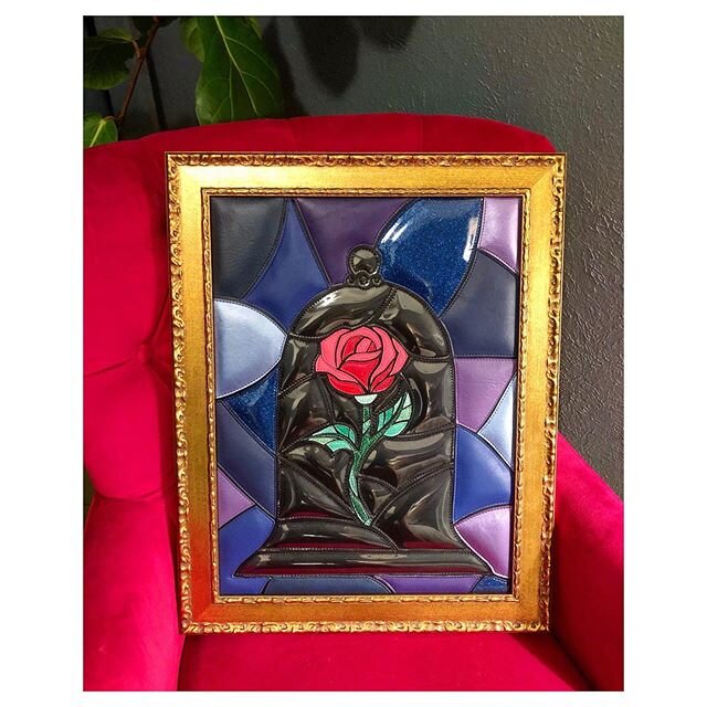 Enchanted Rose. *SOLD*  #rose #mosaic #beauty #vintage #beautiful #red #purple #blue #enchanting #fairytale #commission #atxartist #austintxart #supportlocalbusiness #flowersofinstagram #stem #upholstery #vinyl #sew #sewgood #gold #decor #wallart #fa