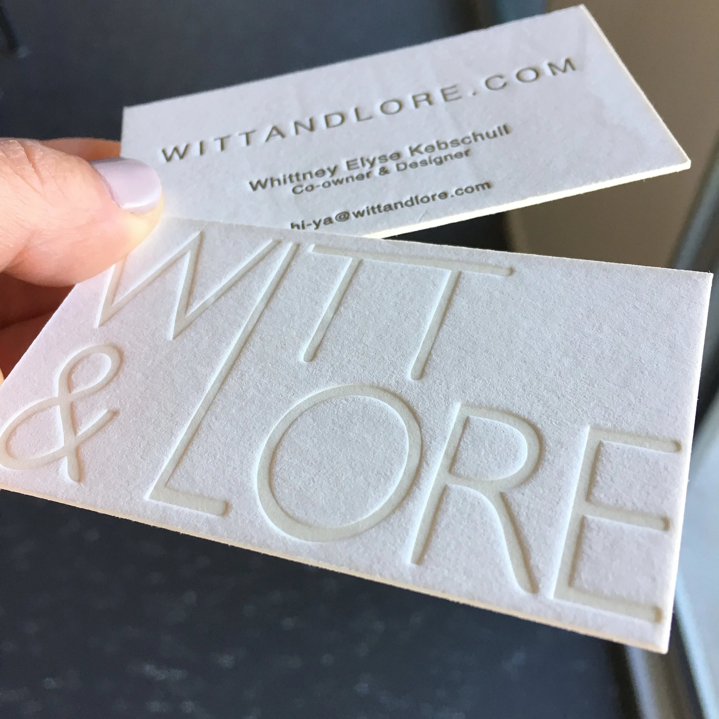 Business cards for Witt & Lore