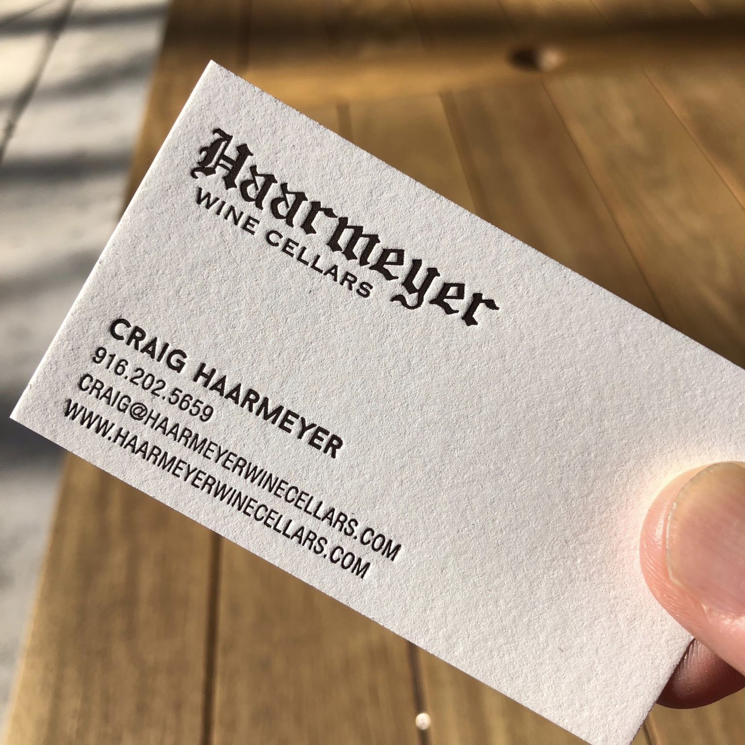 Business cards for Haarmeyer Wine Cellars